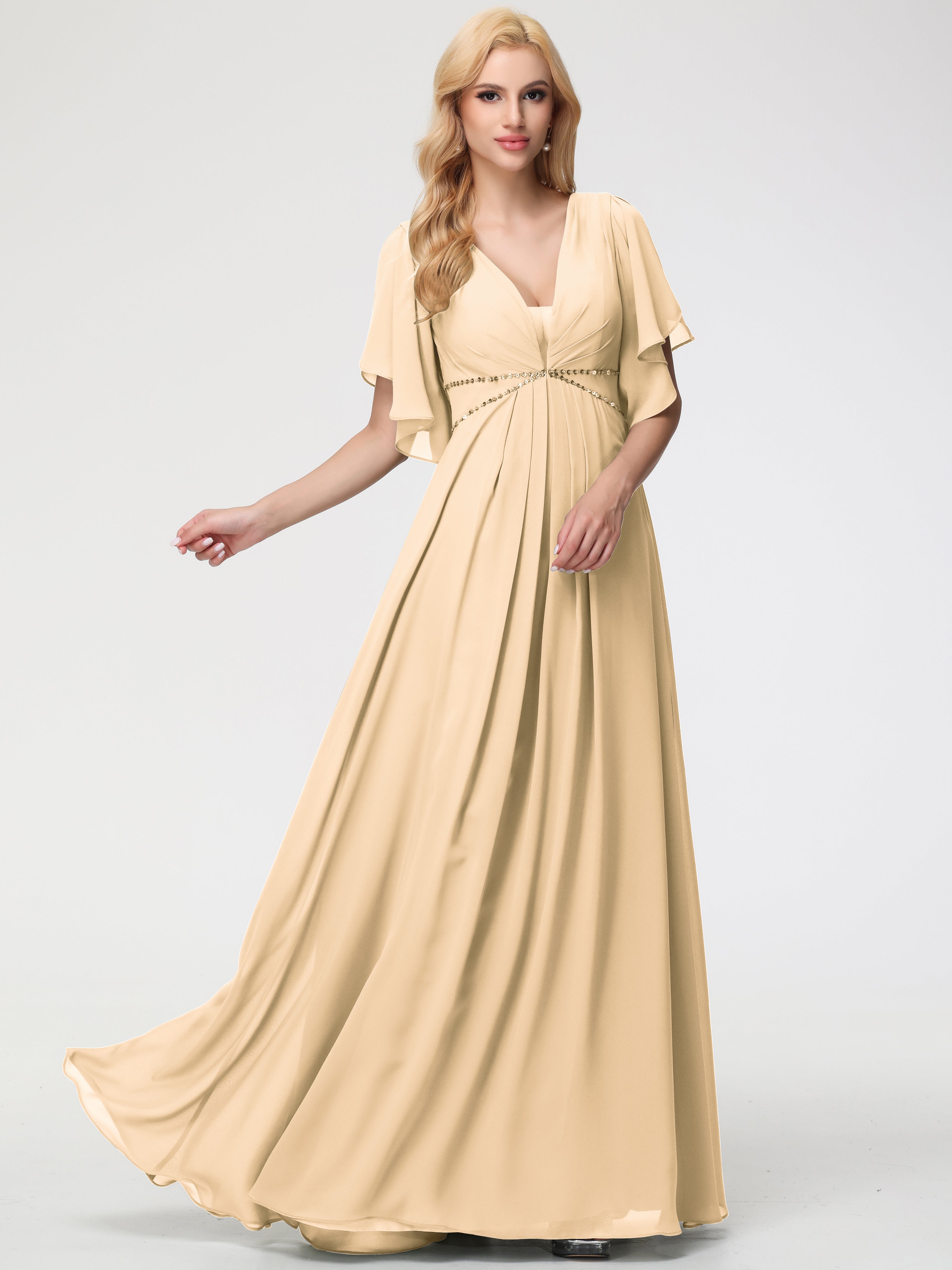 A-Line Sequins Sleeves Floor-Length Chiffon Bridesmaid Dresses (Copy)