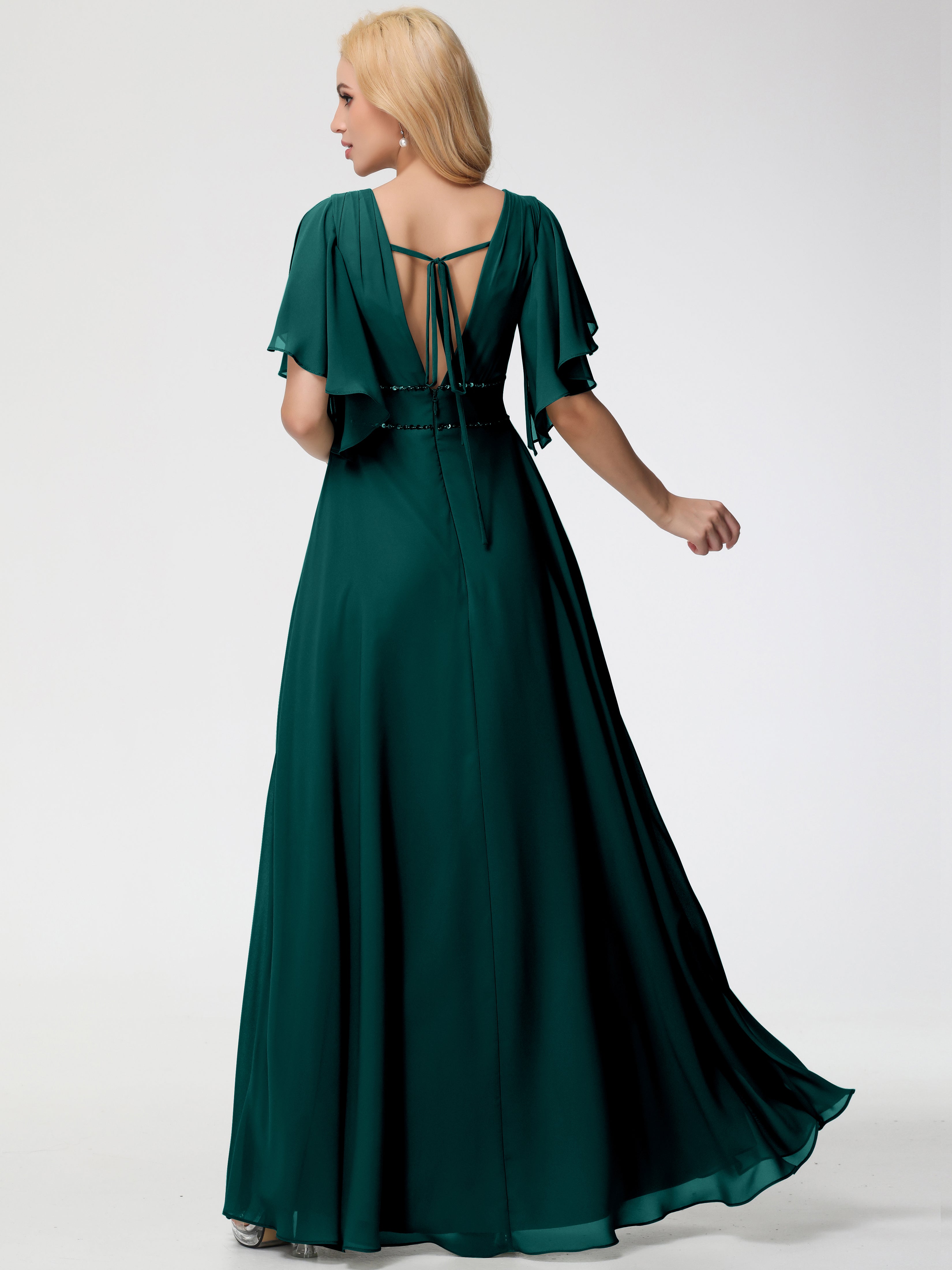 A-Line Sequins Sleeves Floor-Length Chiffon Bridesmaid Dresses (Copy)