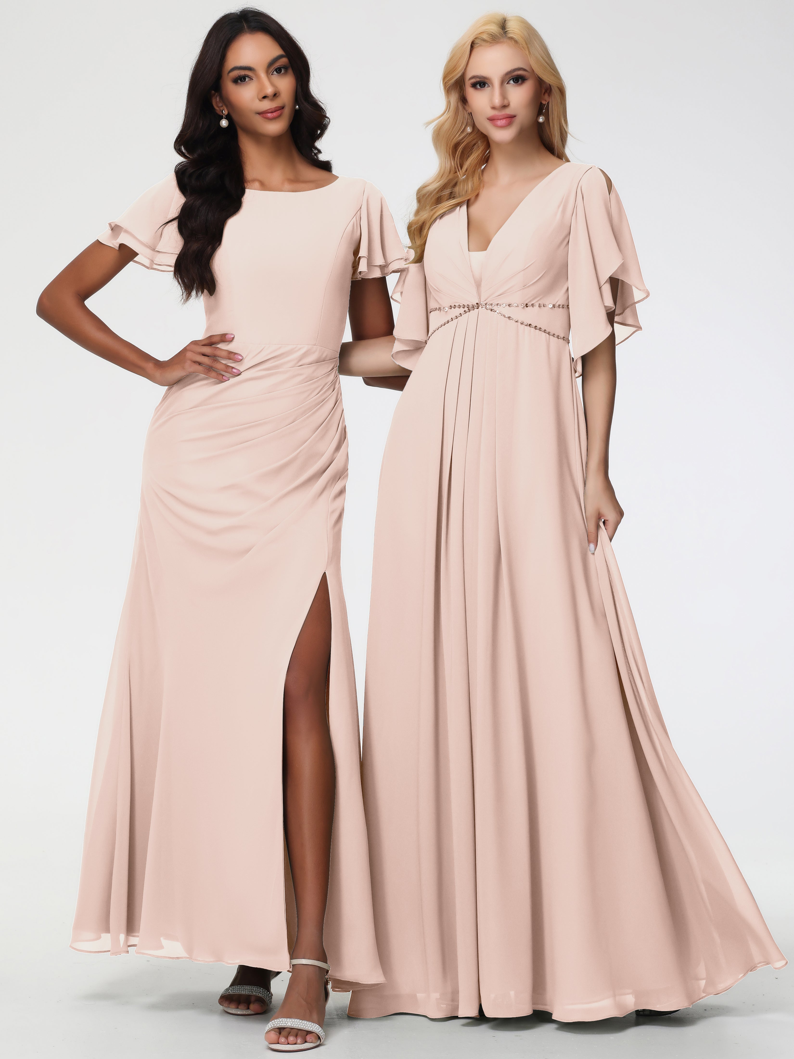 A-Line Sequins Sleeves Floor-Length Chiffon Bridesmaid Dresses (Copy)