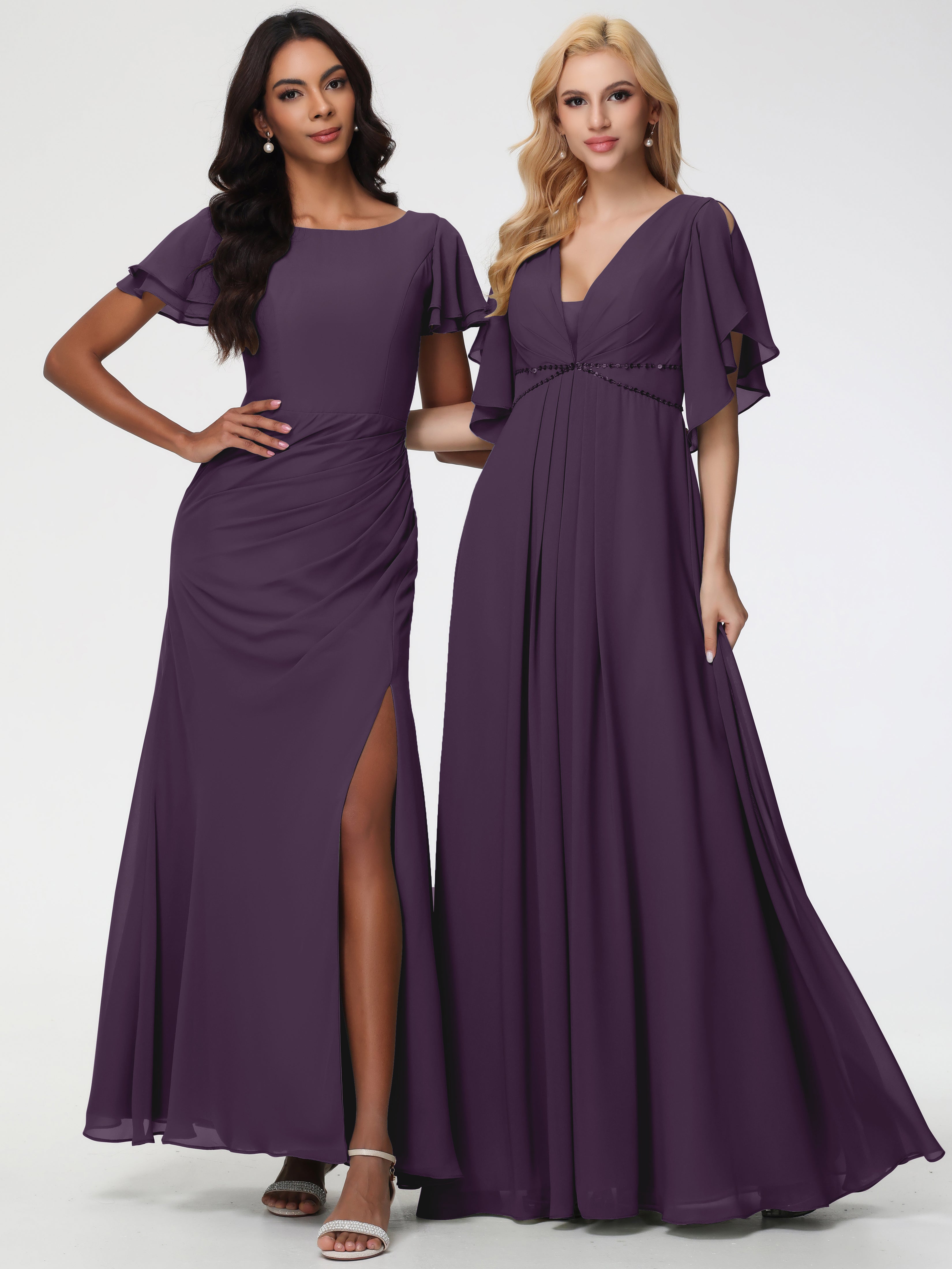 A-Line Sequins Sleeves Floor-Length Chiffon Bridesmaid Dresses (Copy)