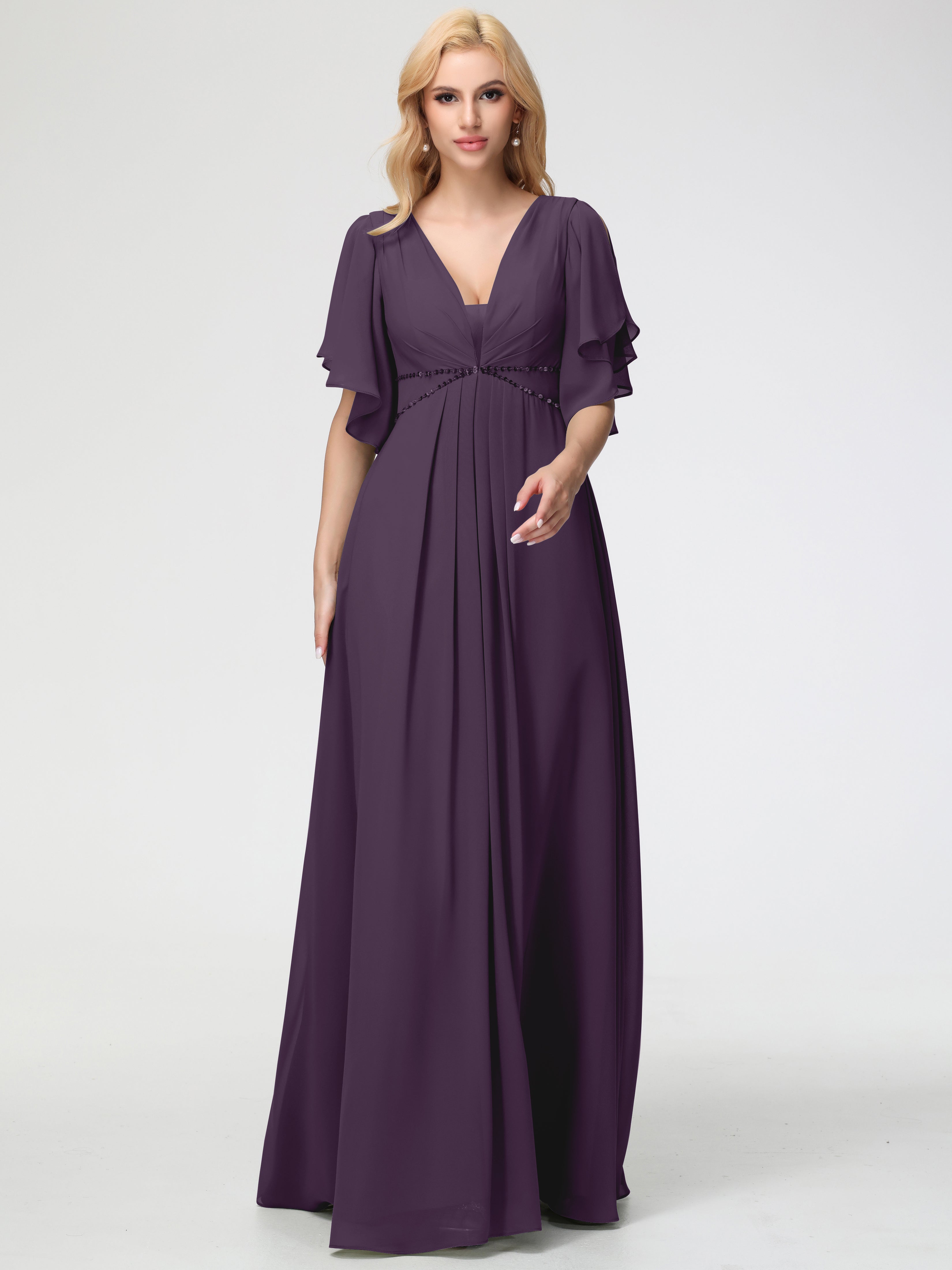 A-Line Sequins Sleeves Floor-Length Chiffon Bridesmaid Dresses (Copy)