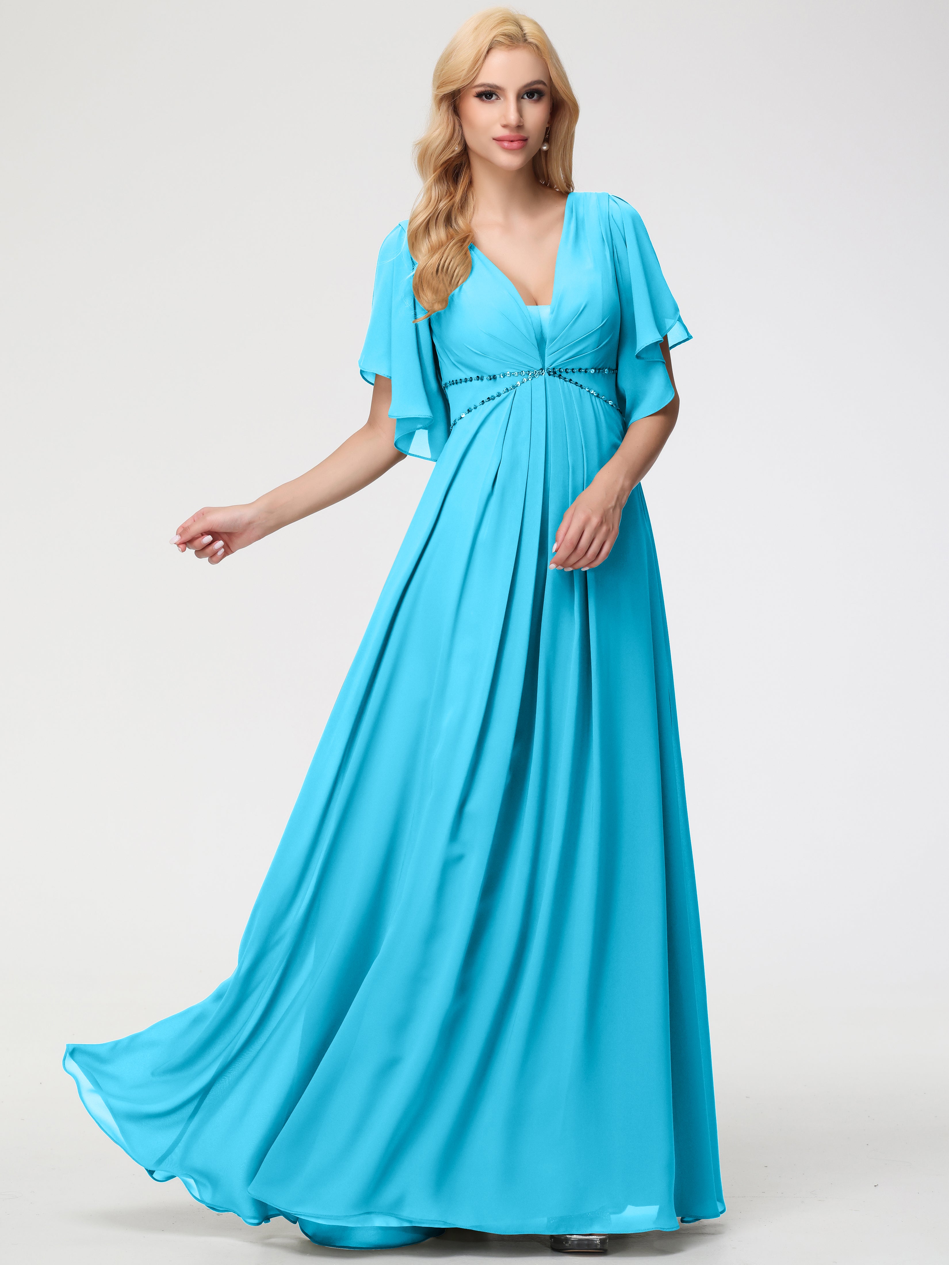A-Line Sequins Sleeves Floor-Length Chiffon Bridesmaid Dresses (Copy)