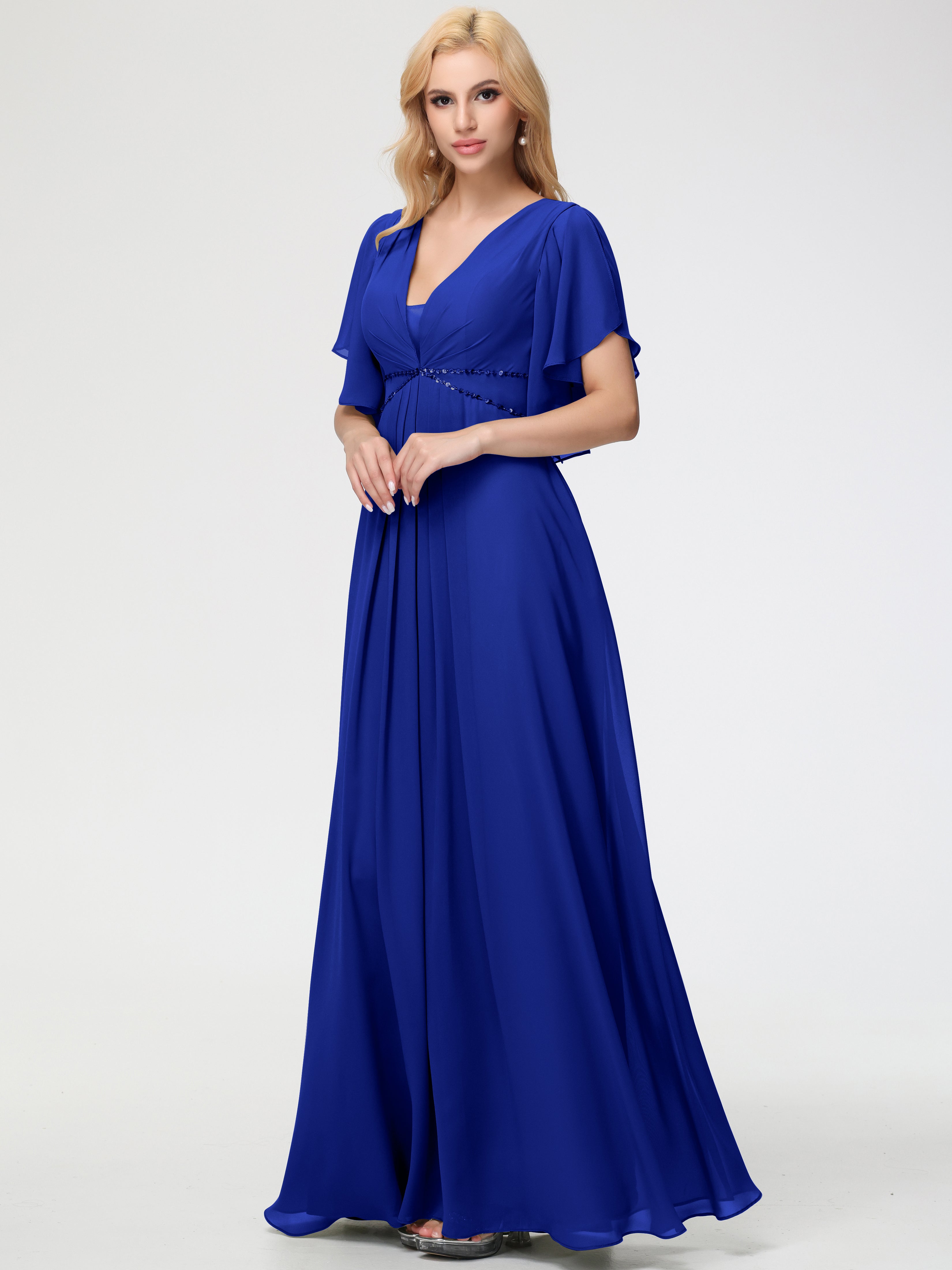 A-Line Sequins Sleeves Floor-Length Chiffon Bridesmaid Dresses (Copy)