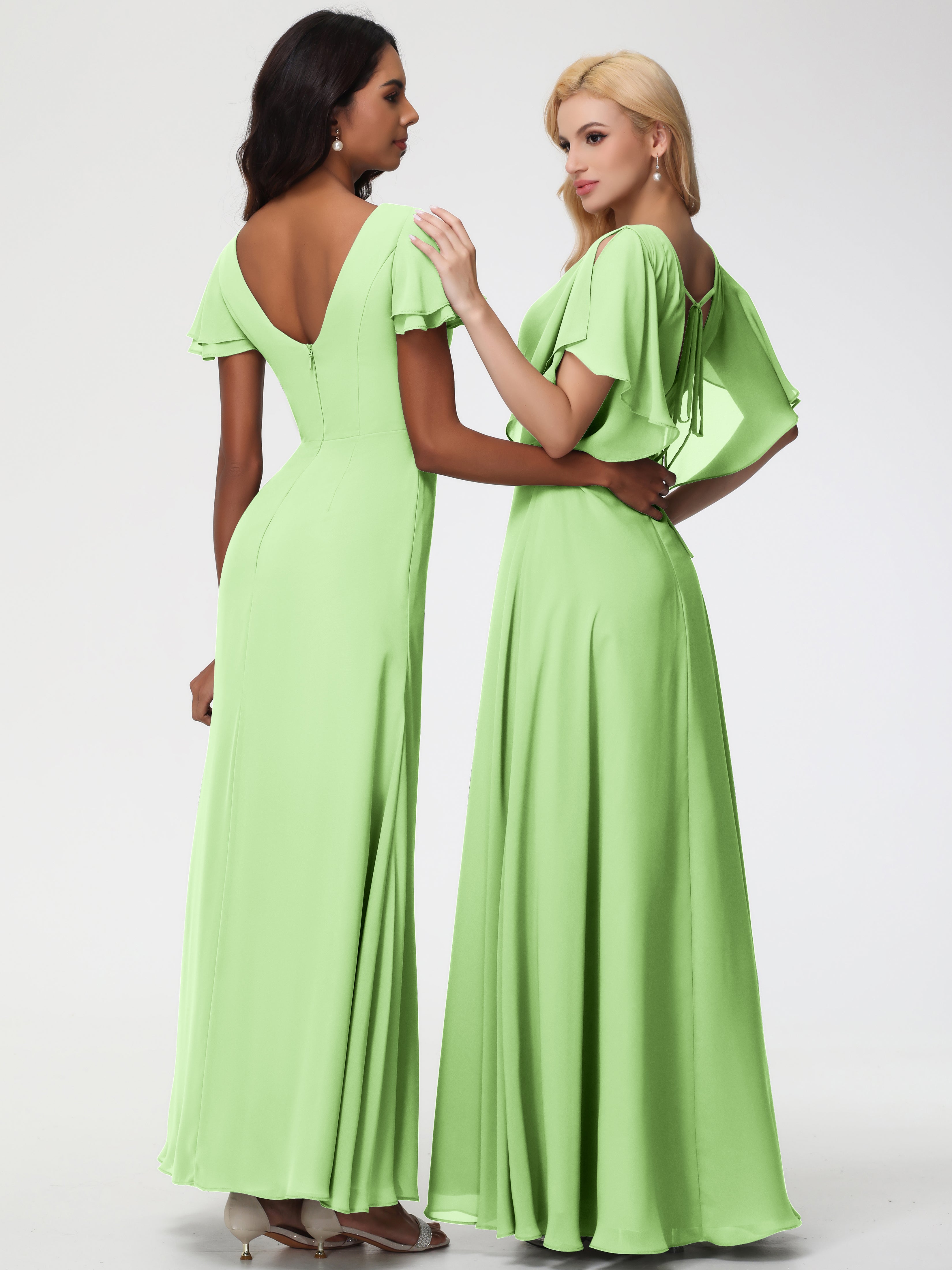 A-Line Sequins Sleeves Floor-Length Chiffon Bridesmaid Dresses (Copy)