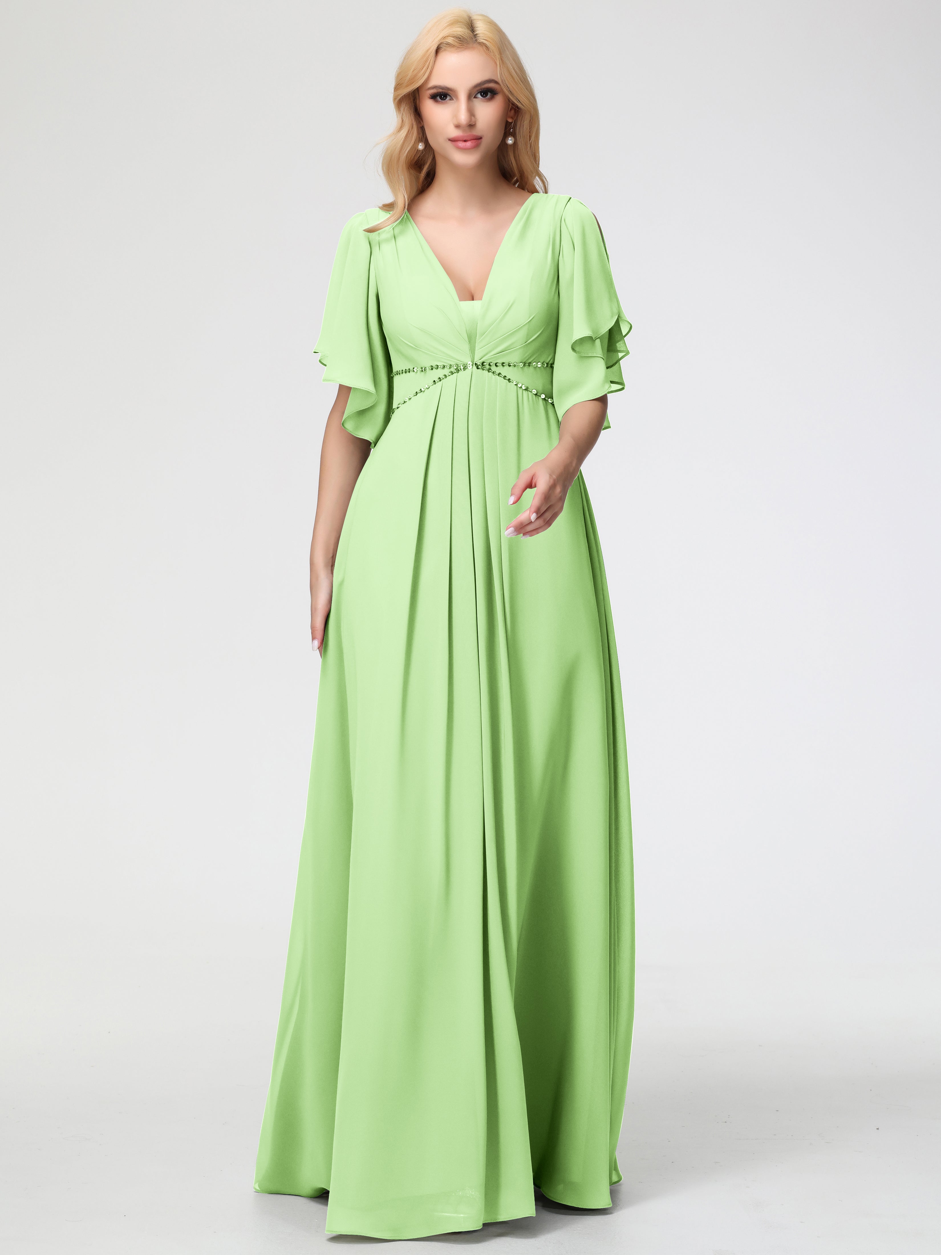 A-Line Sequins Sleeves Floor-Length Chiffon Bridesmaid Dresses (Copy)