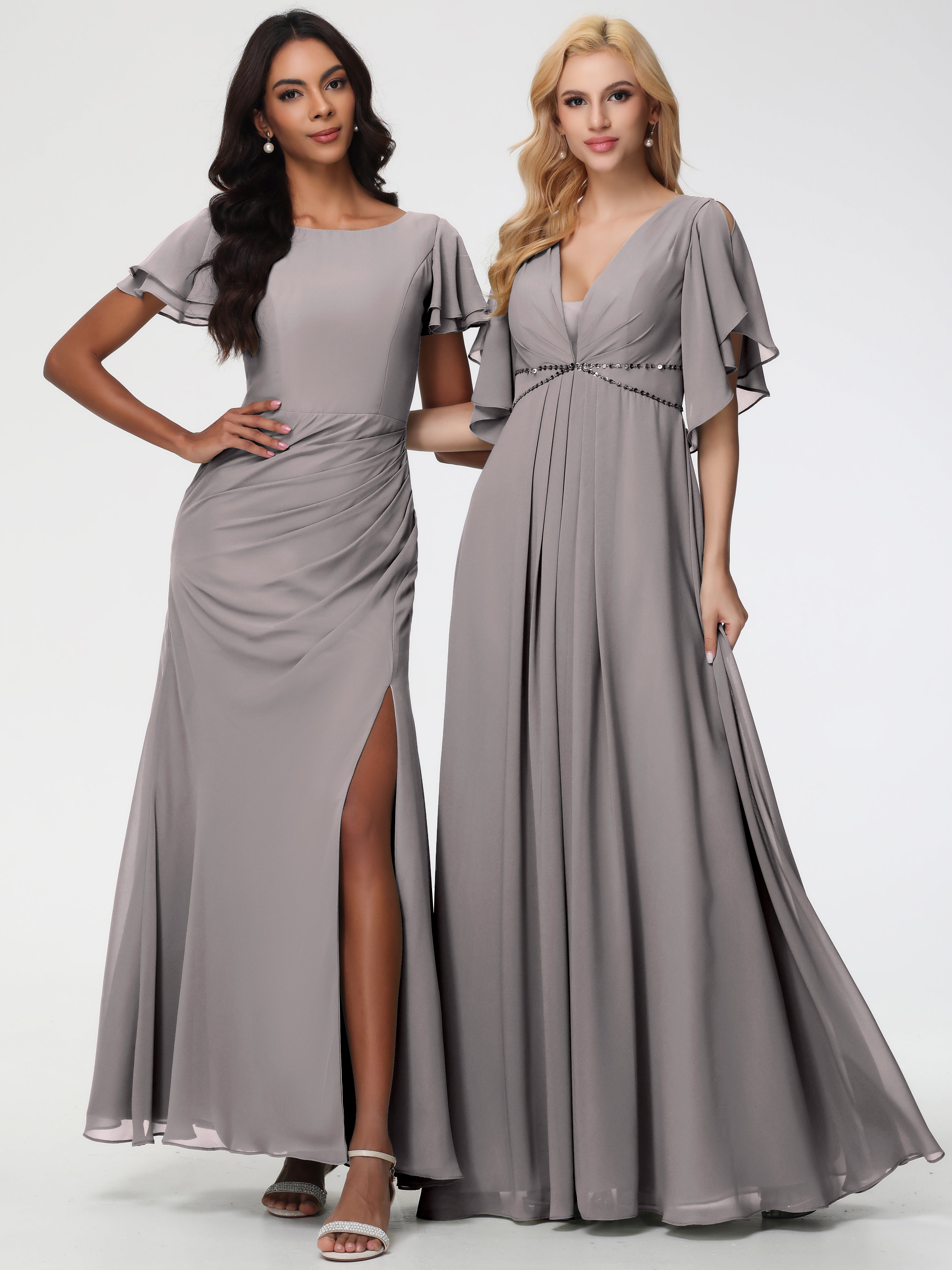 A-Line Sequins Sleeves Floor-Length Chiffon Bridesmaid Dresses (Copy)