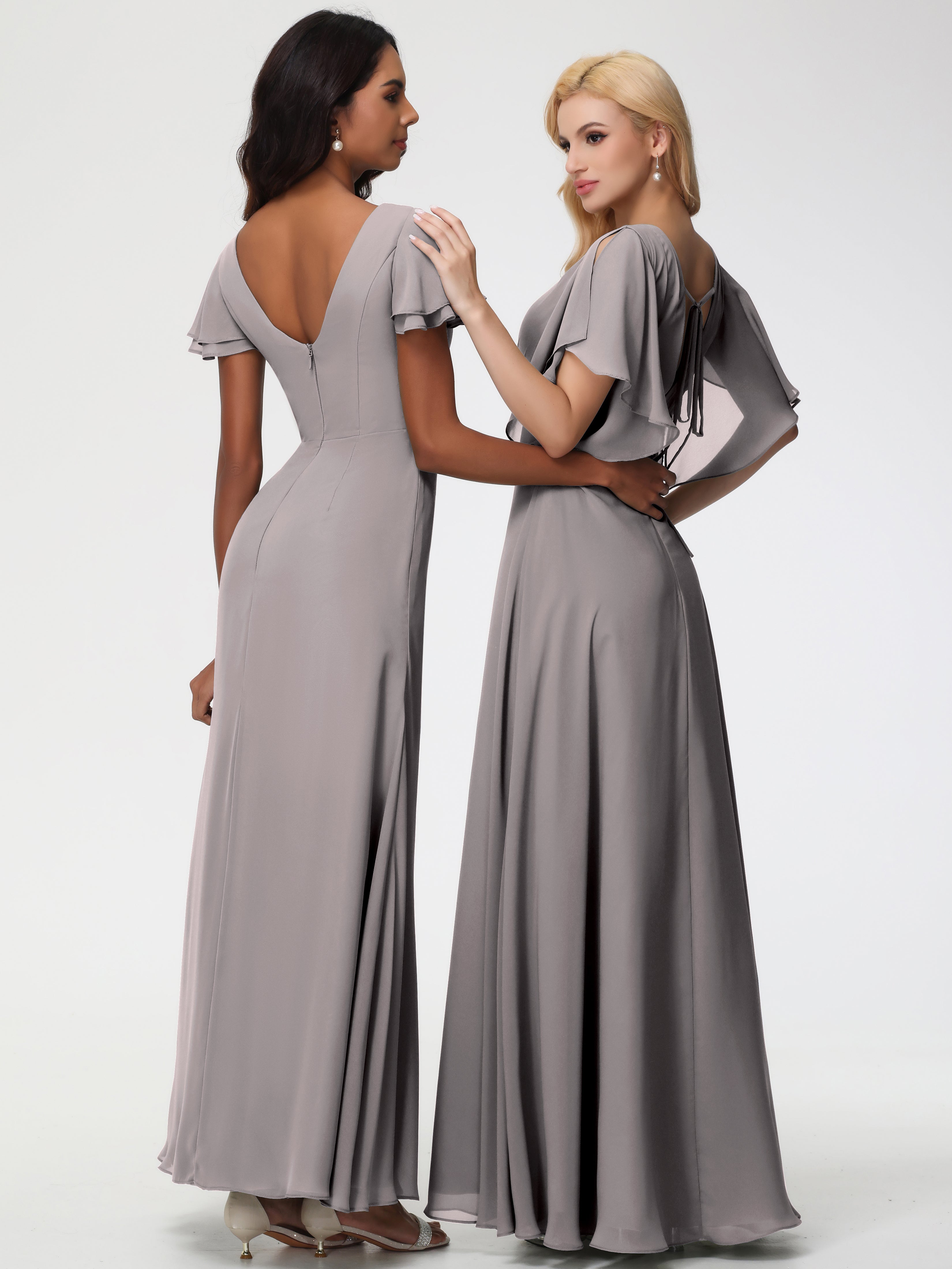 A-Line Sequins Sleeves Floor-Length Chiffon Bridesmaid Dresses (Copy)