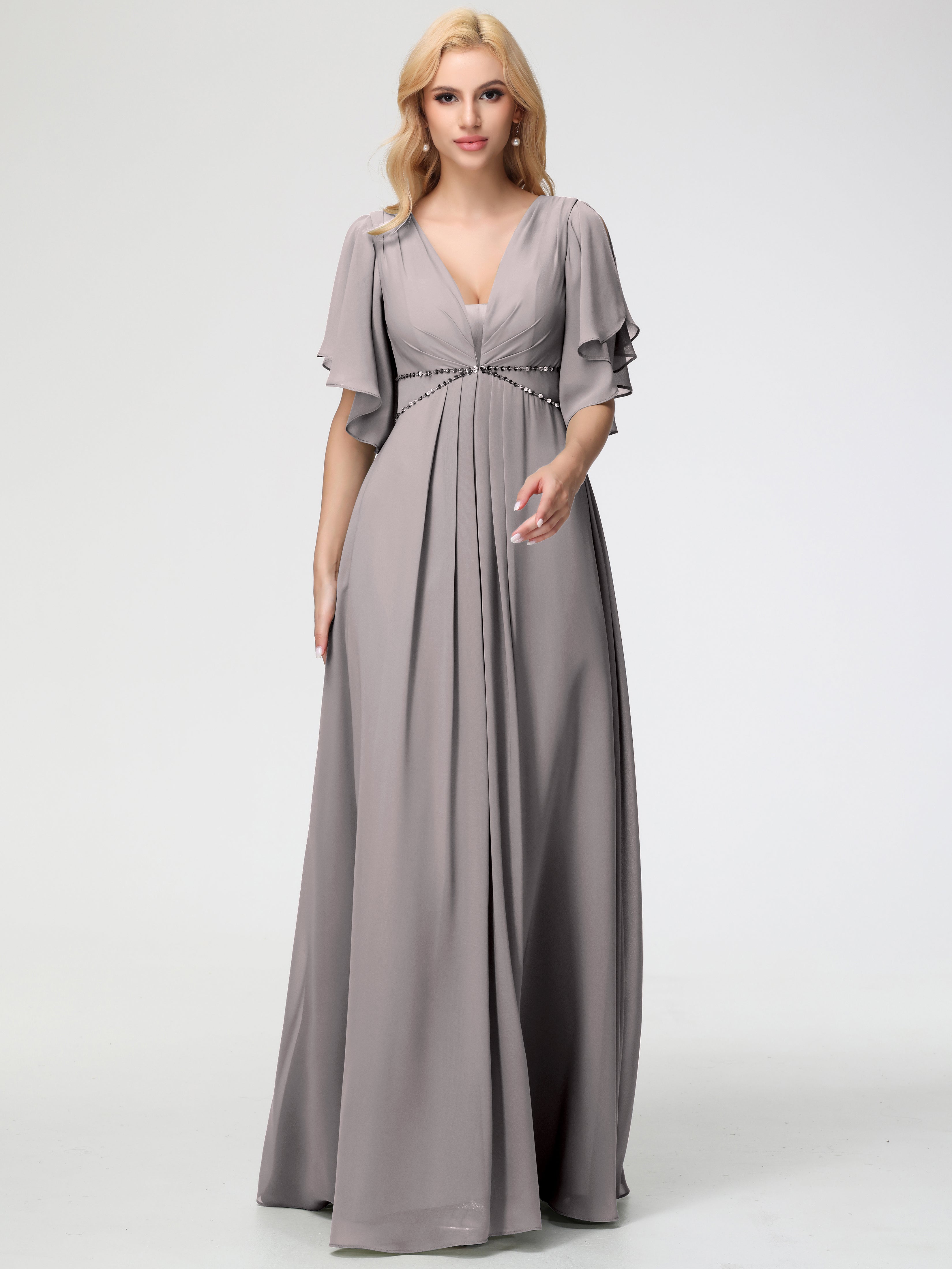 A-Line Sequins Sleeves Floor-Length Chiffon Bridesmaid Dresses (Copy)