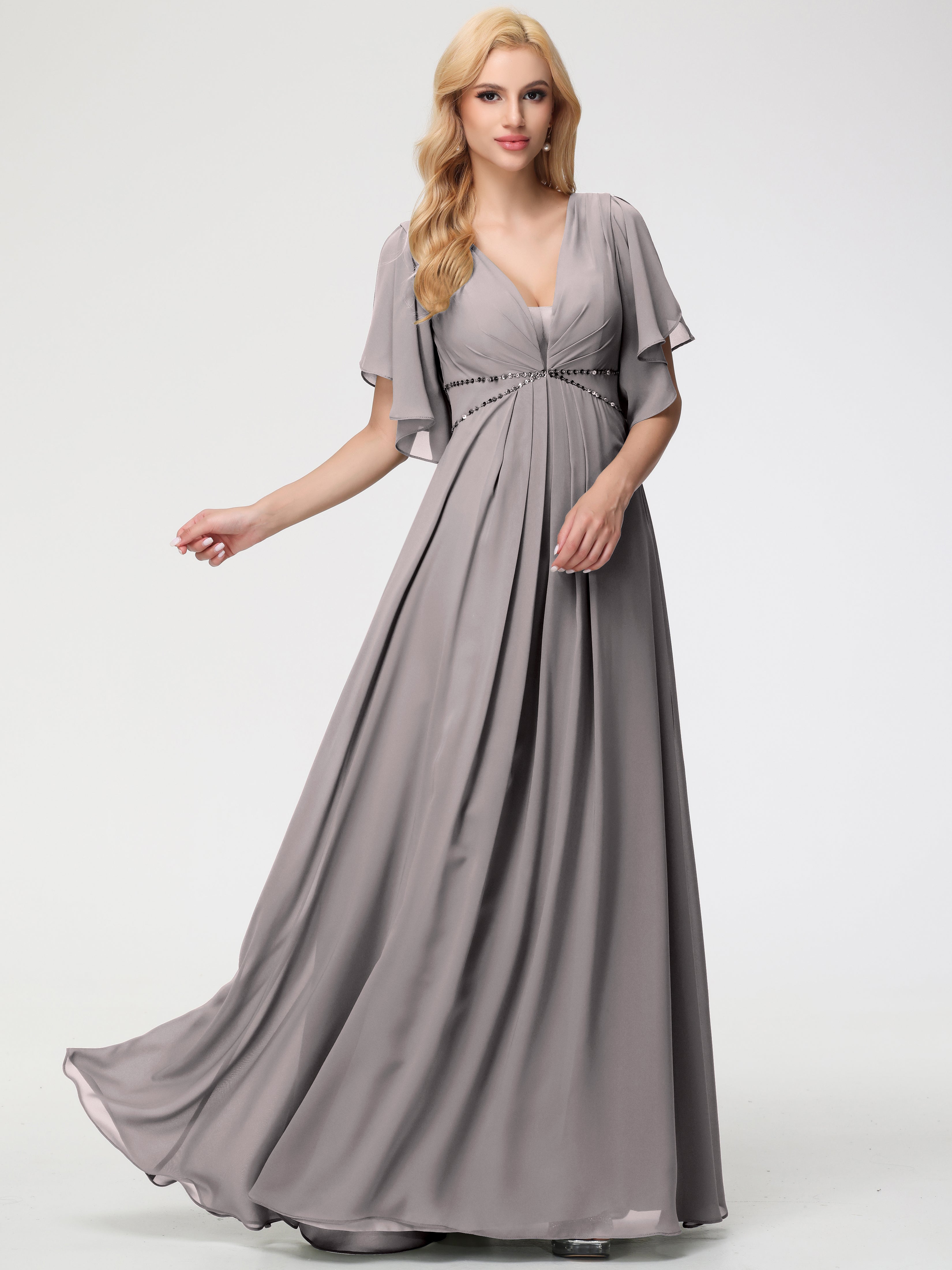A-Line Sequins Sleeves Floor-Length Chiffon Bridesmaid Dresses (Copy)