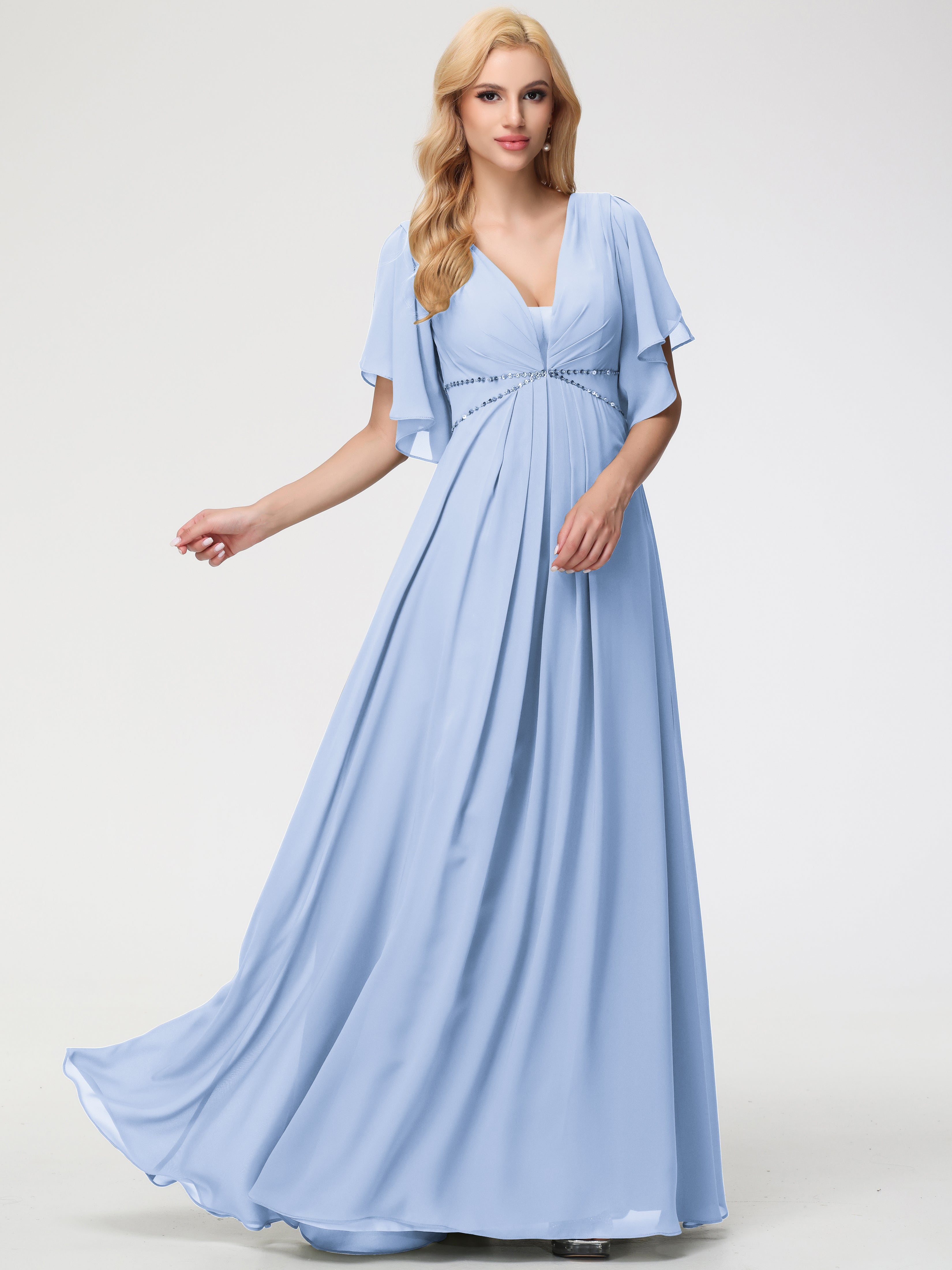 A-Line Sequins Sleeves Floor-Length Chiffon Bridesmaid Dresses (Copy)