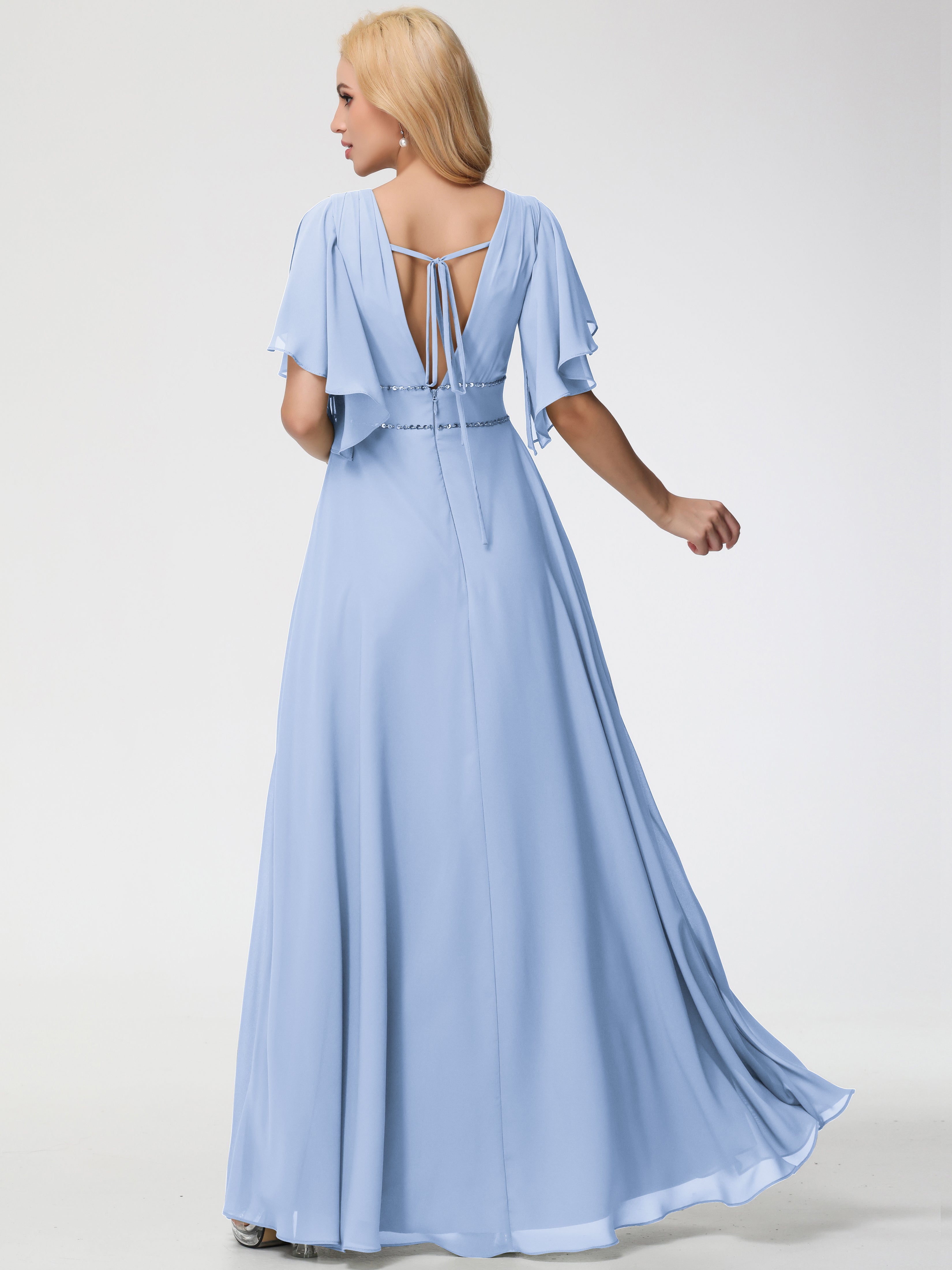 A-Line Sequins Sleeves Floor-Length Chiffon Bridesmaid Dresses (Copy)