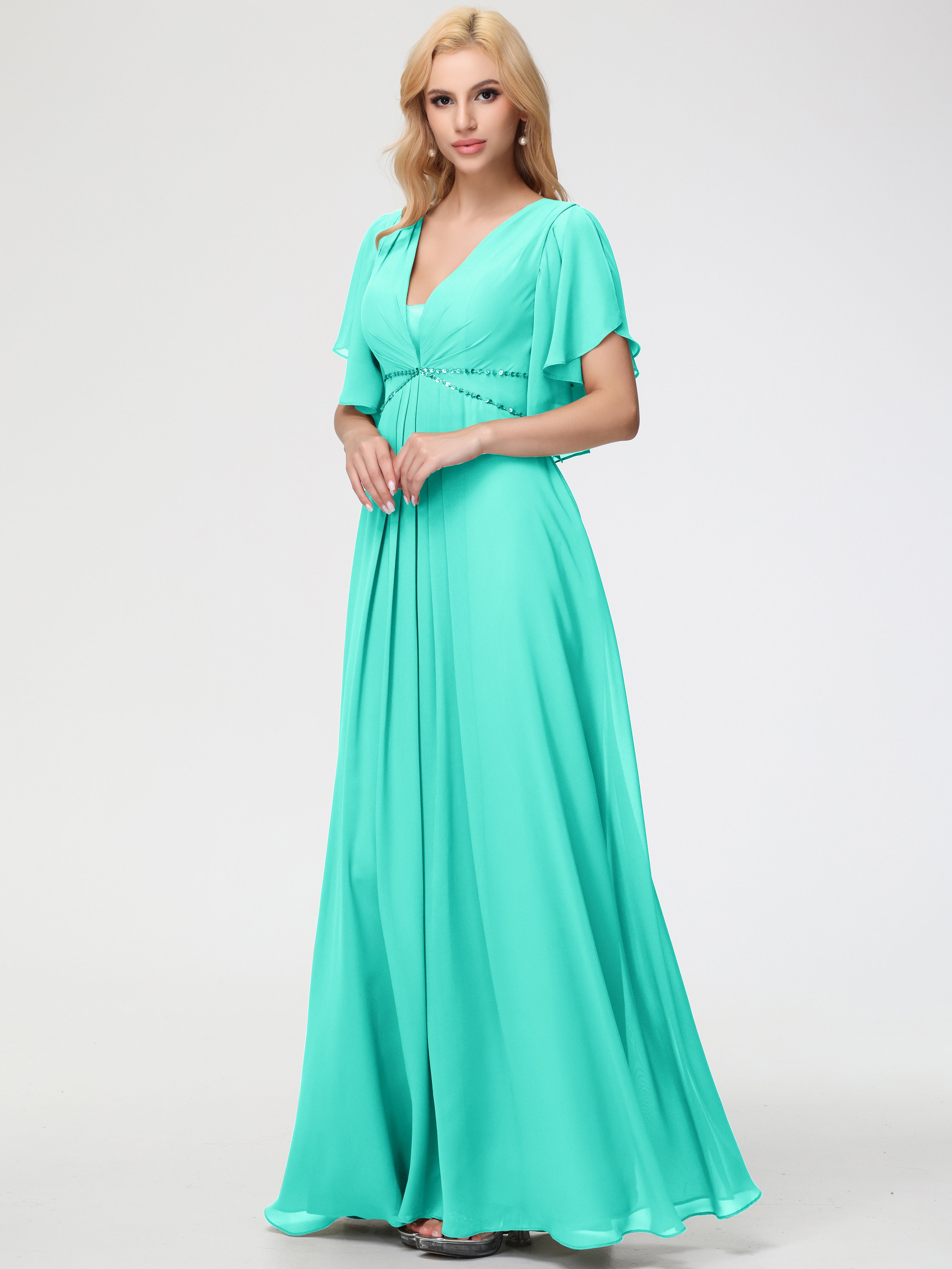 A-Line Sequins Sleeves Floor-Length Chiffon Bridesmaid Dresses (Copy)