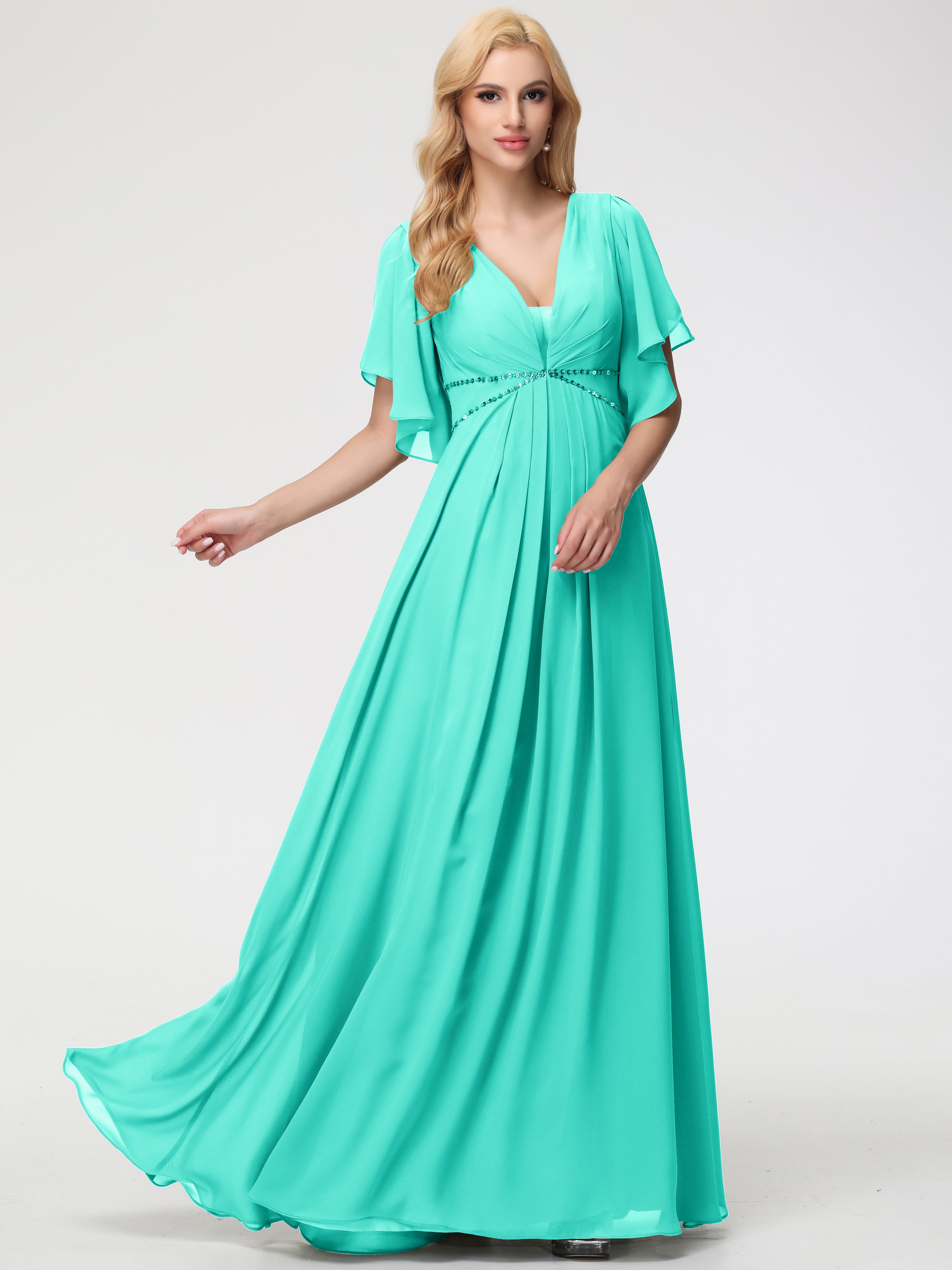 A-Line Sequins Sleeves Floor-Length Chiffon Bridesmaid Dresses (Copy)