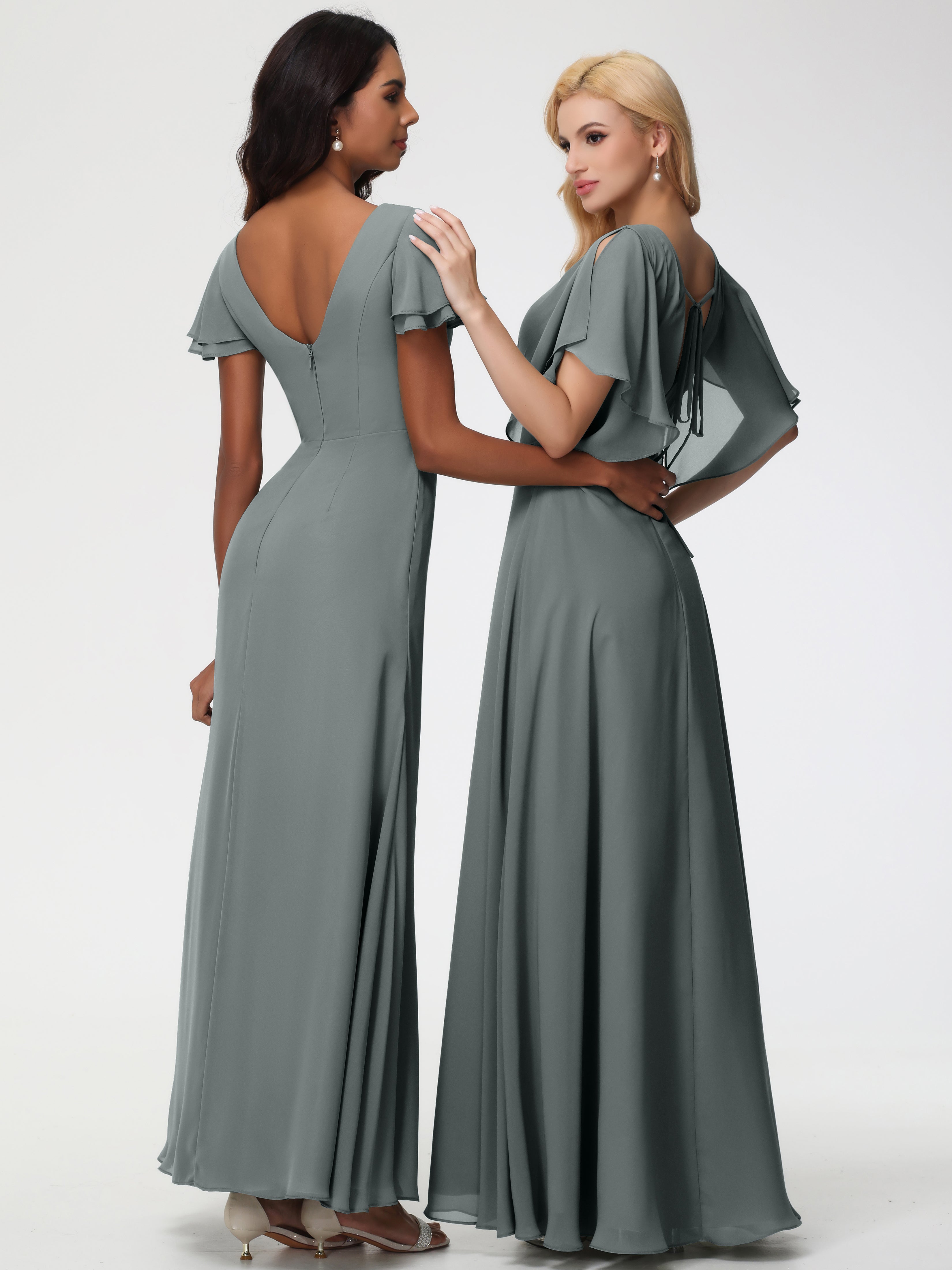 A-Line Sequins Sleeves Floor-Length Chiffon Bridesmaid Dresses (Copy)