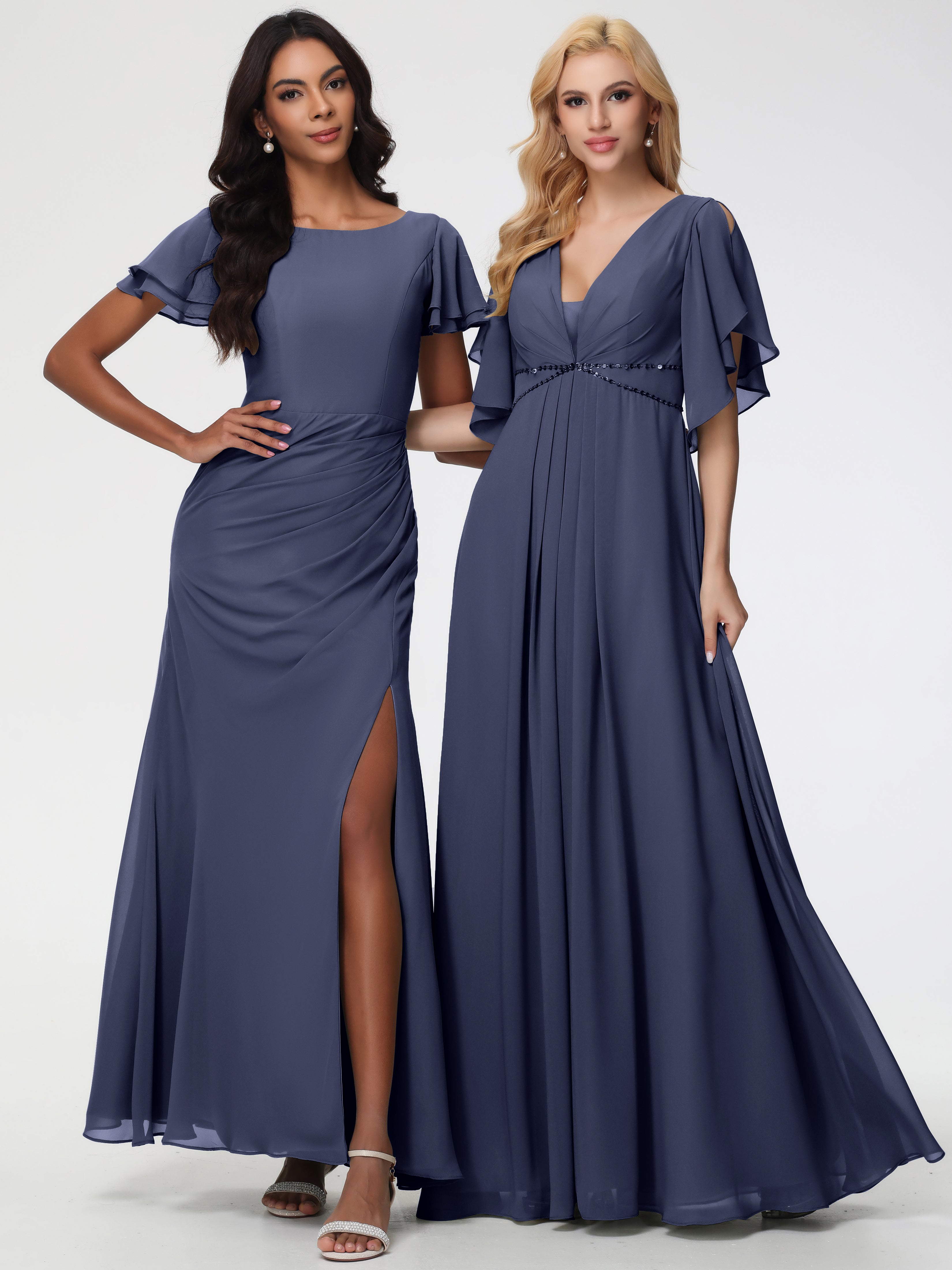 A-Line Sequins Sleeves Floor-Length Chiffon Bridesmaid Dresses (Copy)