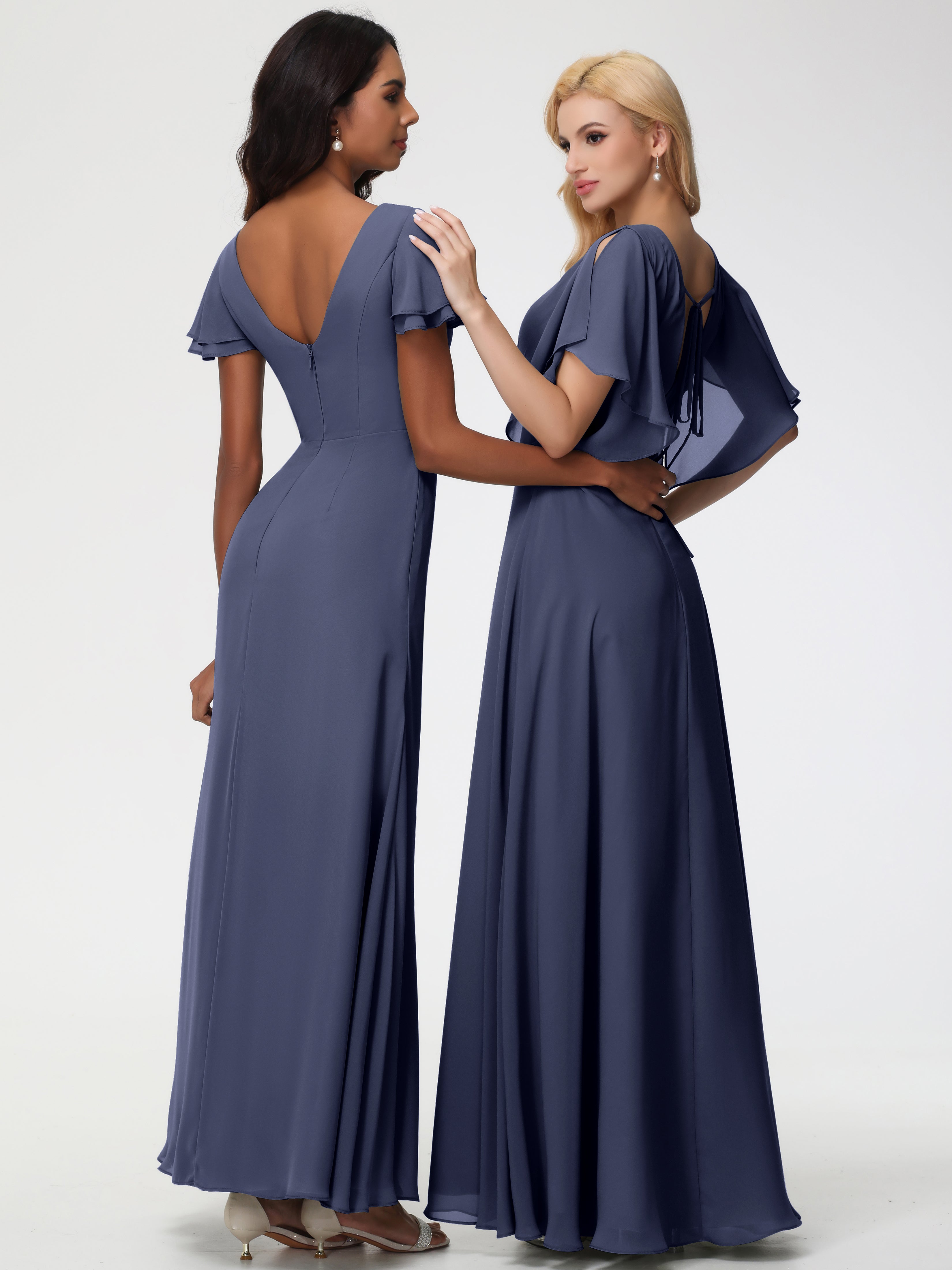 A-Line Sequins Sleeves Floor-Length Chiffon Bridesmaid Dresses (Copy)