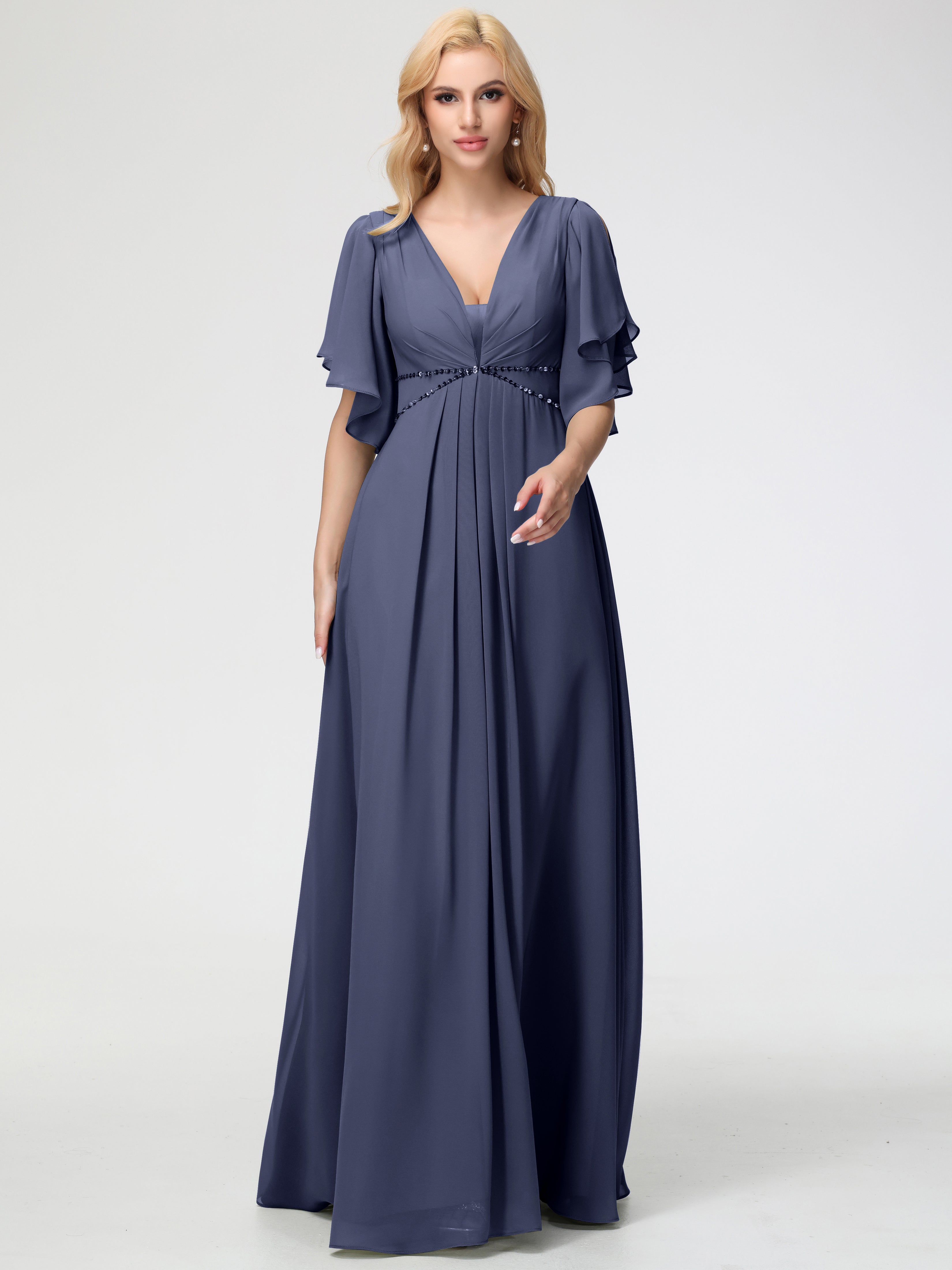 A-Line Sequins Sleeves Floor-Length Chiffon Bridesmaid Dresses (Copy)