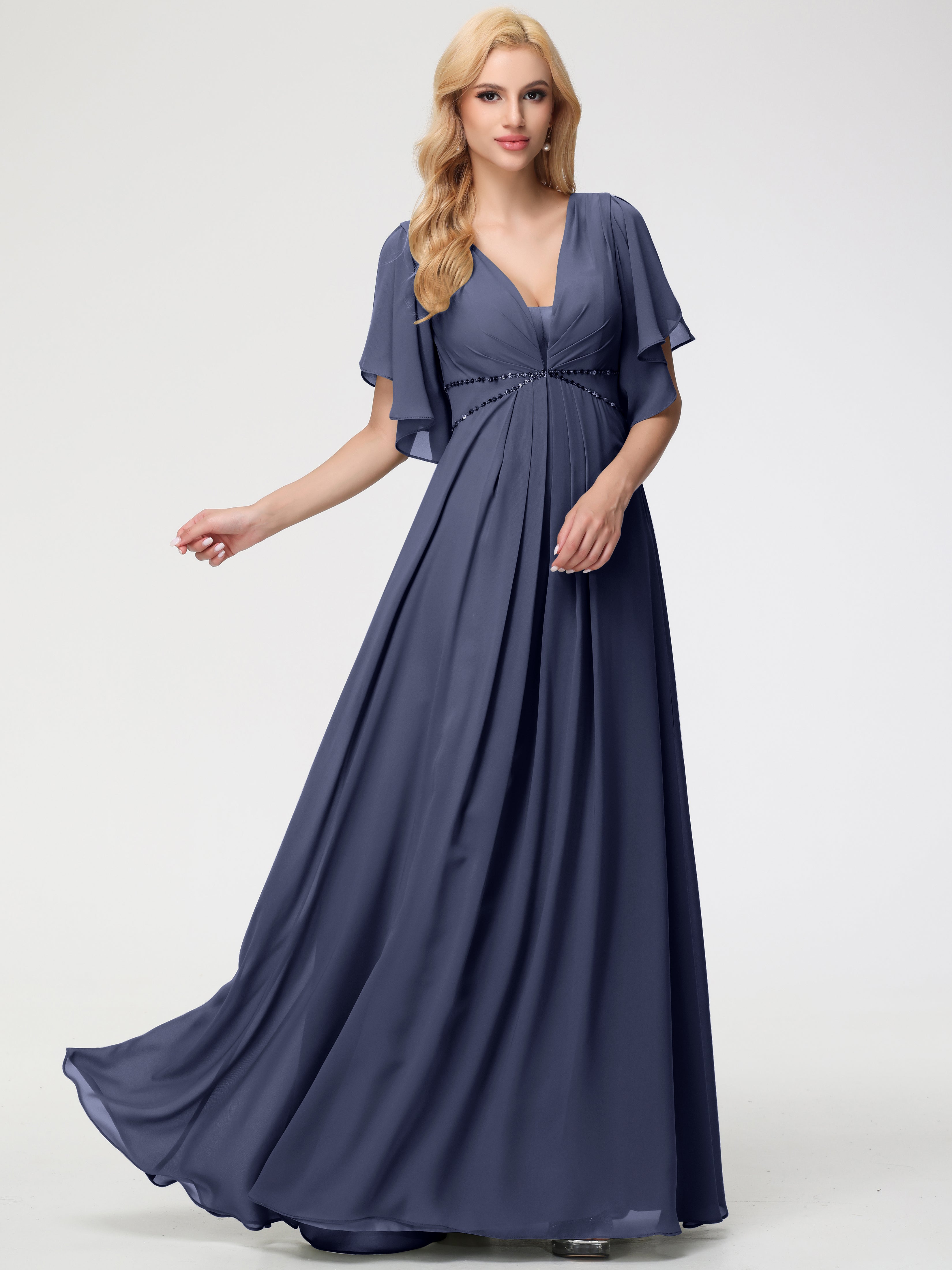 A-Line Sequins Sleeves Floor-Length Chiffon Bridesmaid Dresses (Copy)