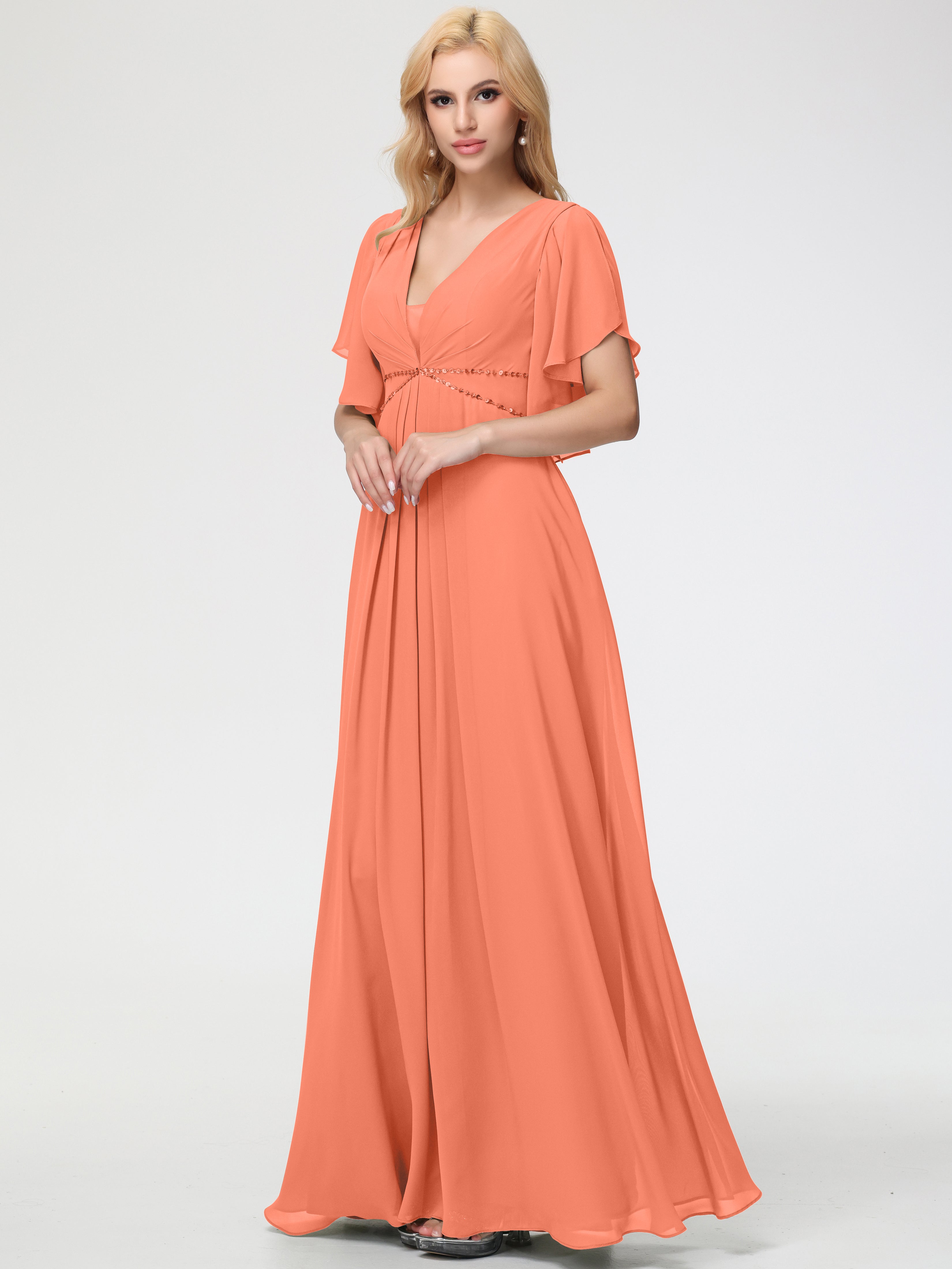 A-Line Sequins Sleeves Floor-Length Chiffon Bridesmaid Dresses (Copy)