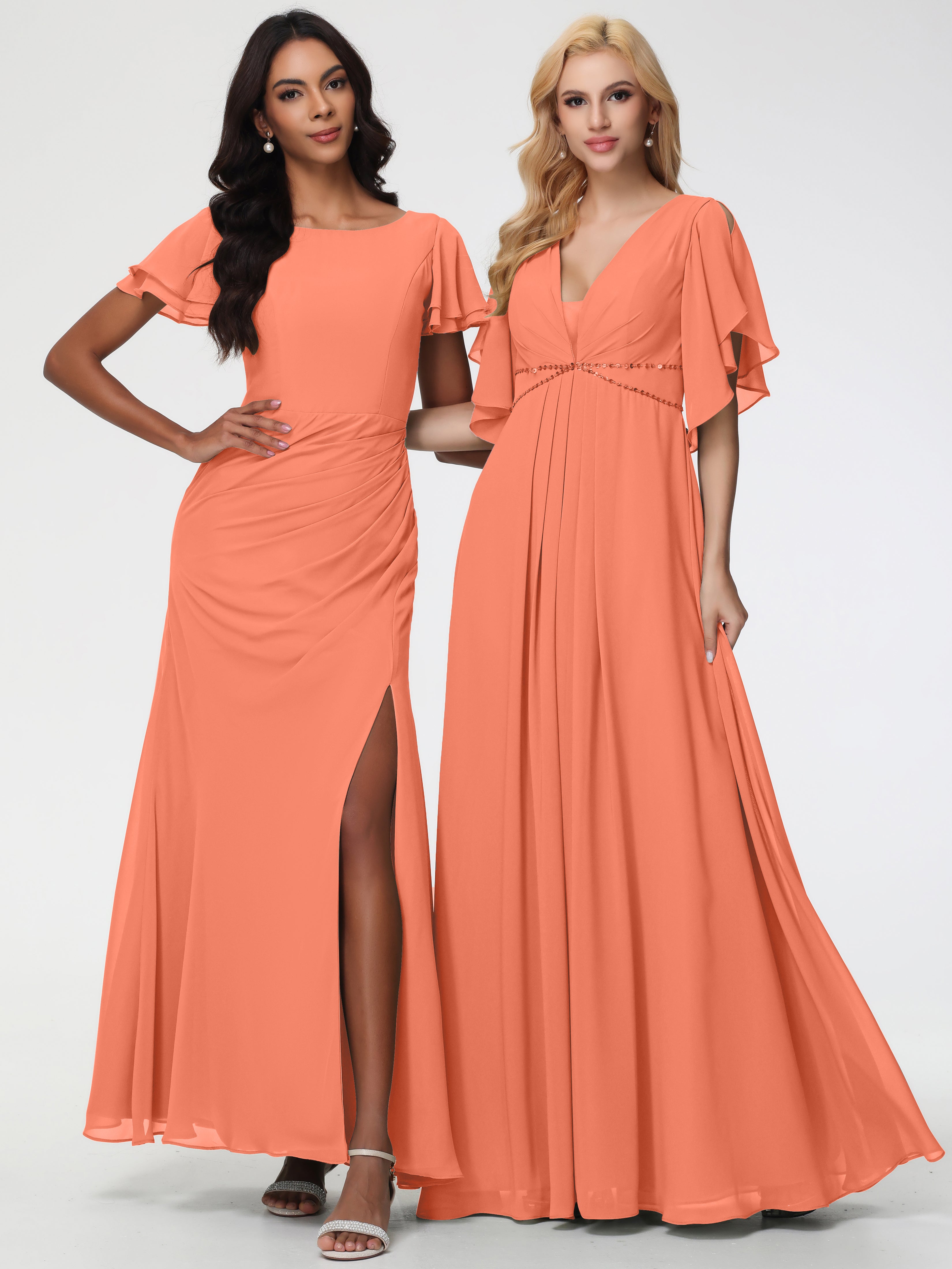 A-Line Sequins Sleeves Floor-Length Chiffon Bridesmaid Dresses (Copy)
