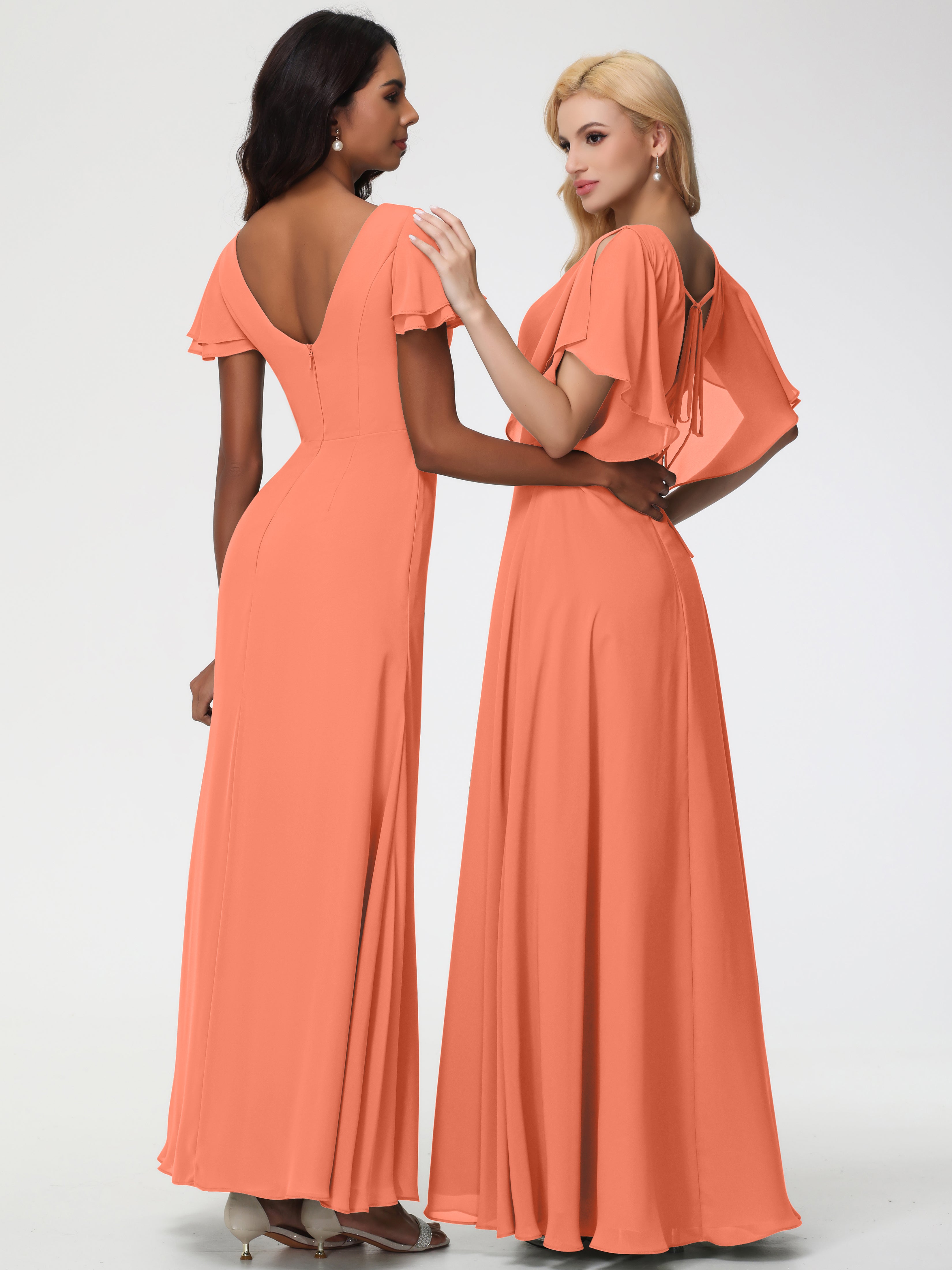 A-Line Sequins Sleeves Floor-Length Chiffon Bridesmaid Dresses (Copy)