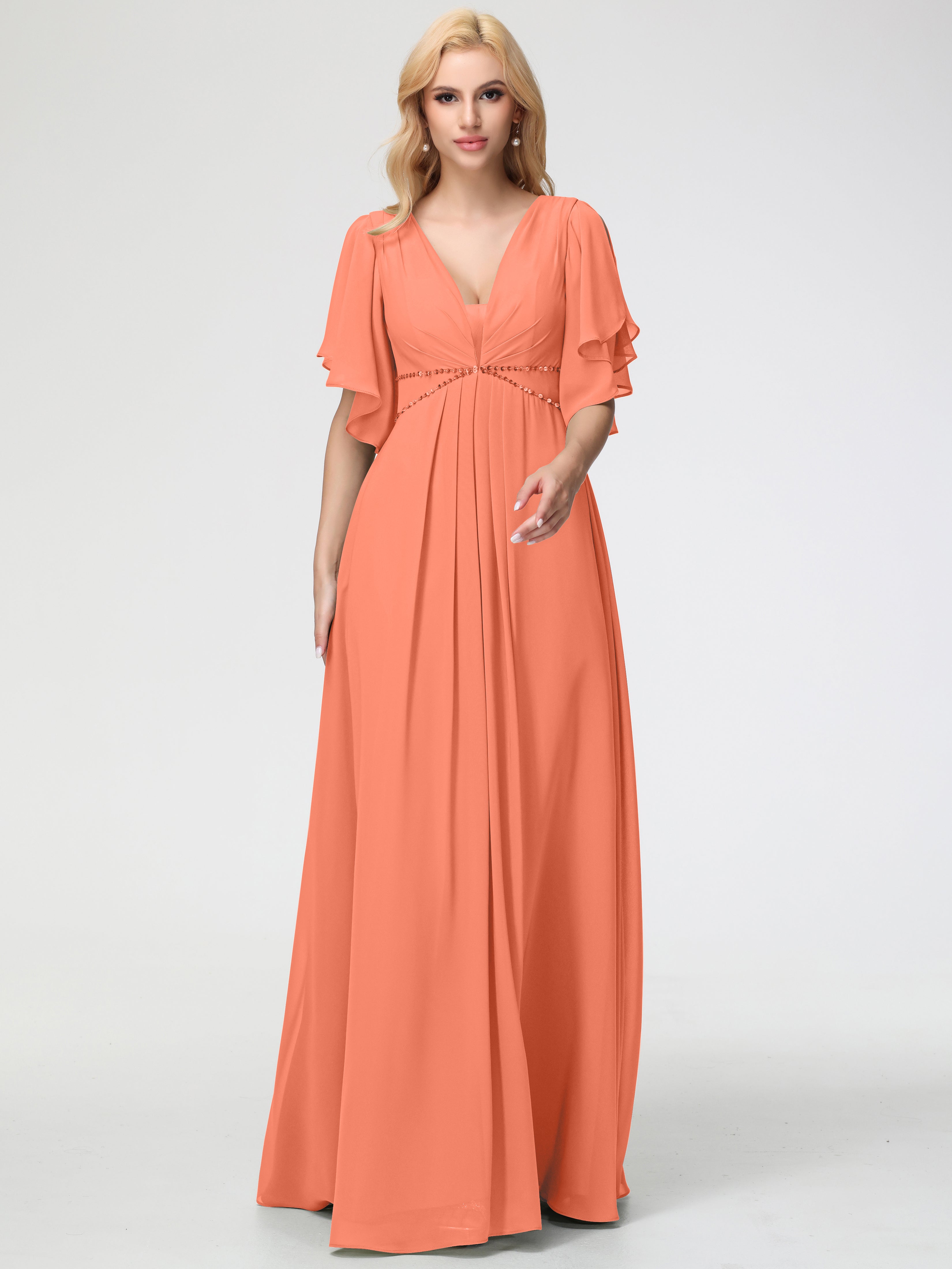 A-Line Sequins Sleeves Floor-Length Chiffon Bridesmaid Dresses (Copy)
