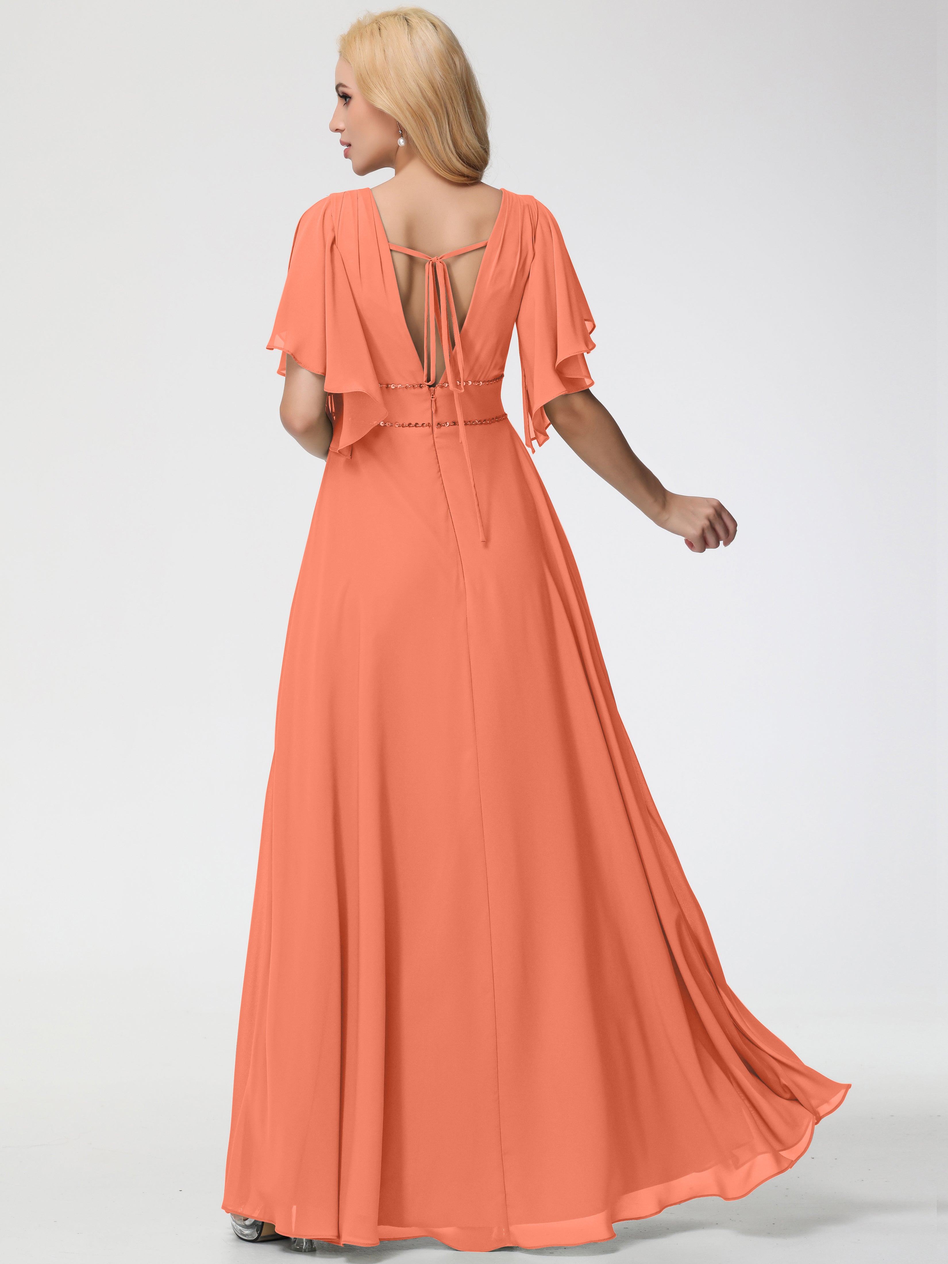 A-Line Sequins Sleeves Floor-Length Chiffon Bridesmaid Dresses (Copy)