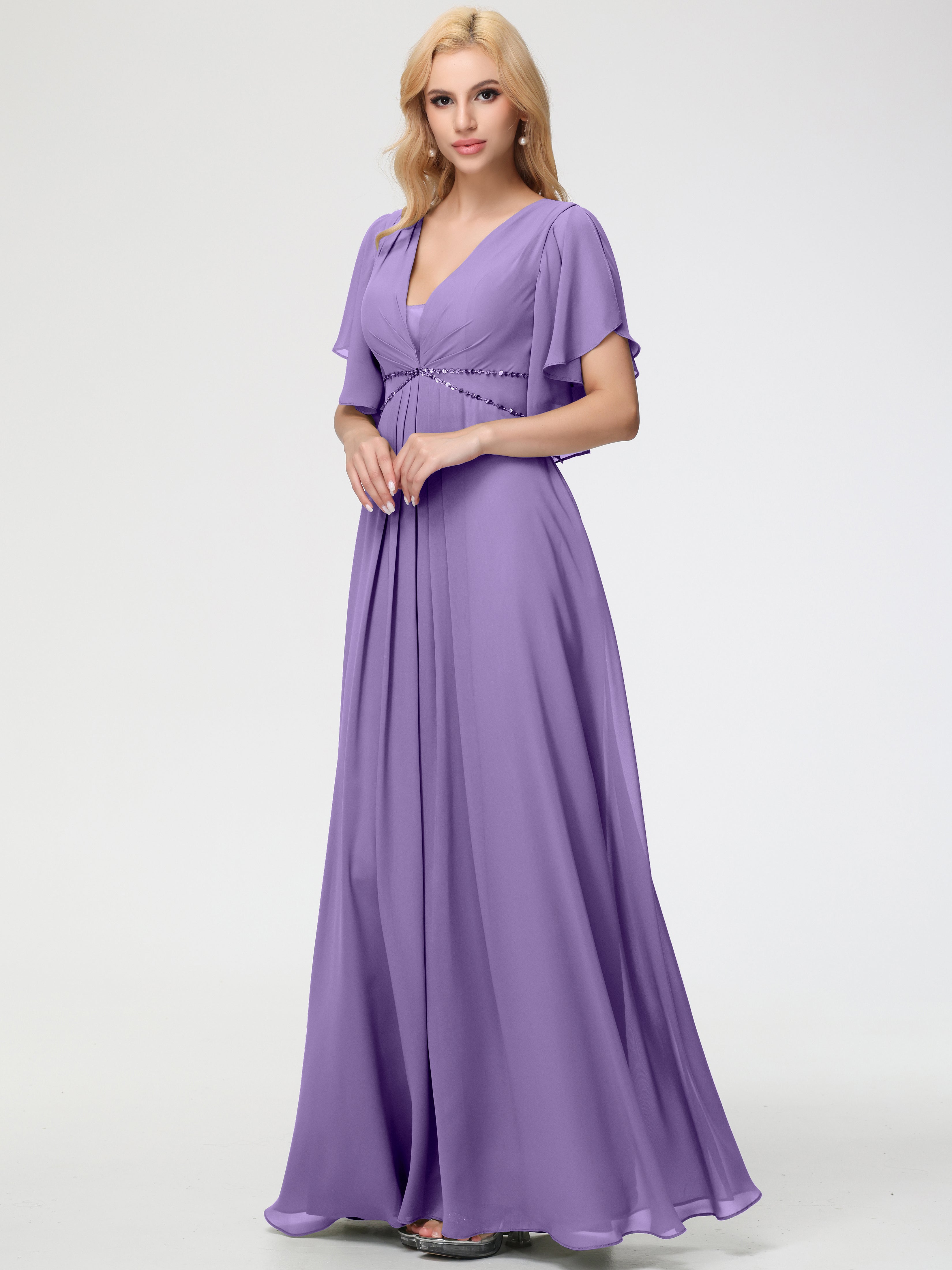 A-Line Sequins Sleeves Floor-Length Chiffon Bridesmaid Dresses (Copy)