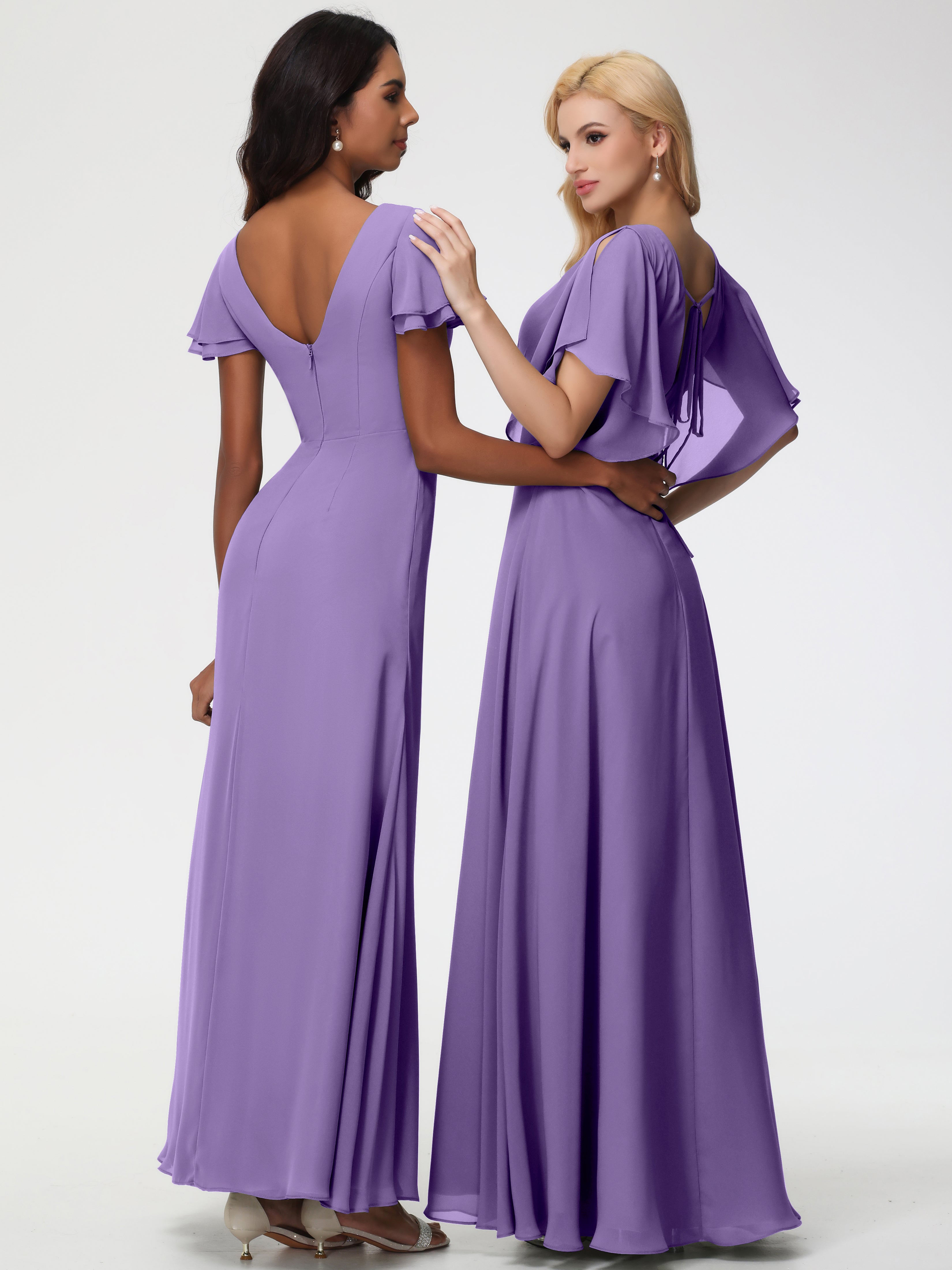 A-Line Sequins Sleeves Floor-Length Chiffon Bridesmaid Dresses (Copy)