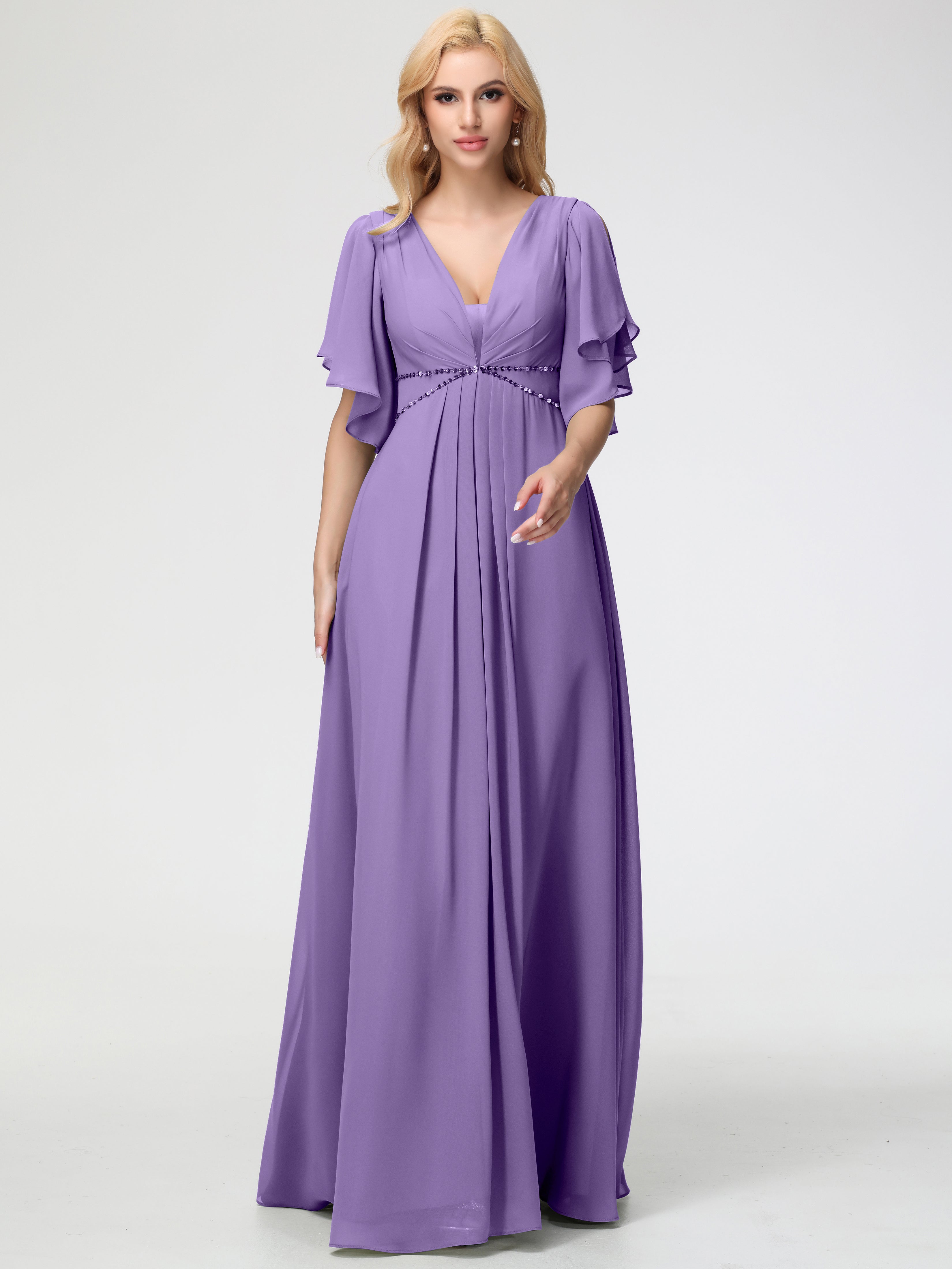 A-Line Sequins Sleeves Floor-Length Chiffon Bridesmaid Dresses (Copy)