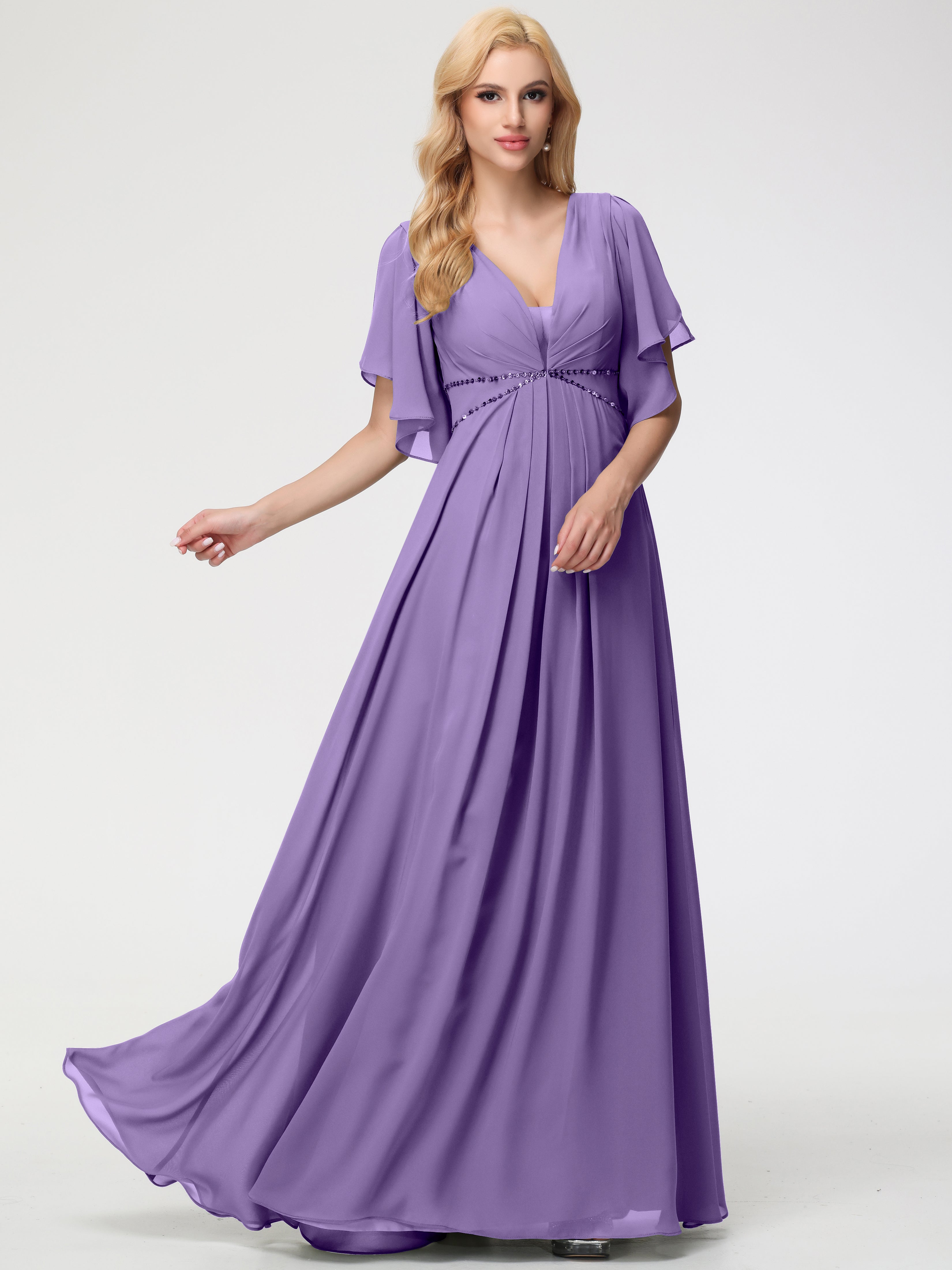 A-Line Sequins Sleeves Floor-Length Chiffon Bridesmaid Dresses (Copy)