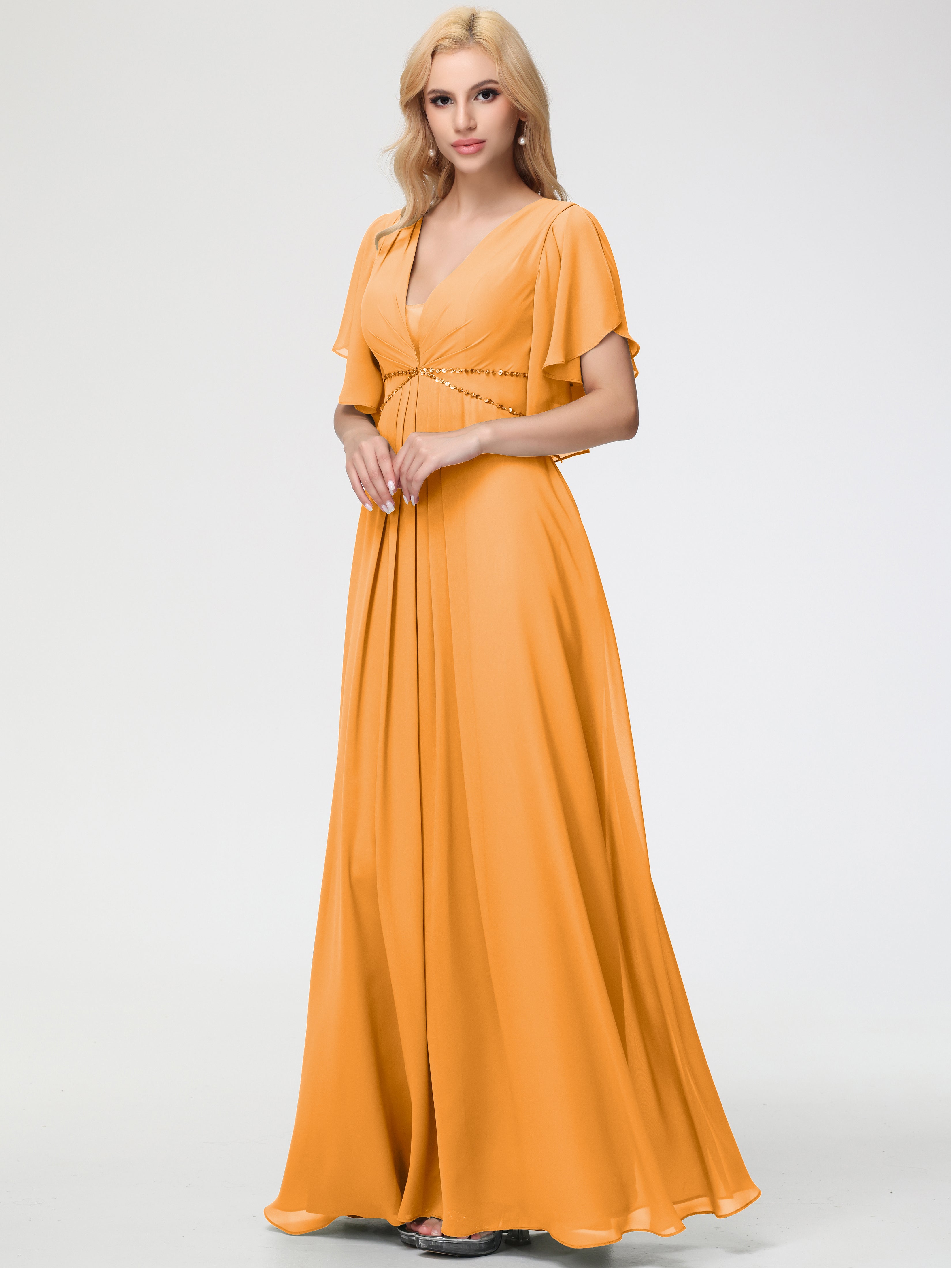 A-Line Sequins Sleeves Floor-Length Chiffon Bridesmaid Dresses (Copy)