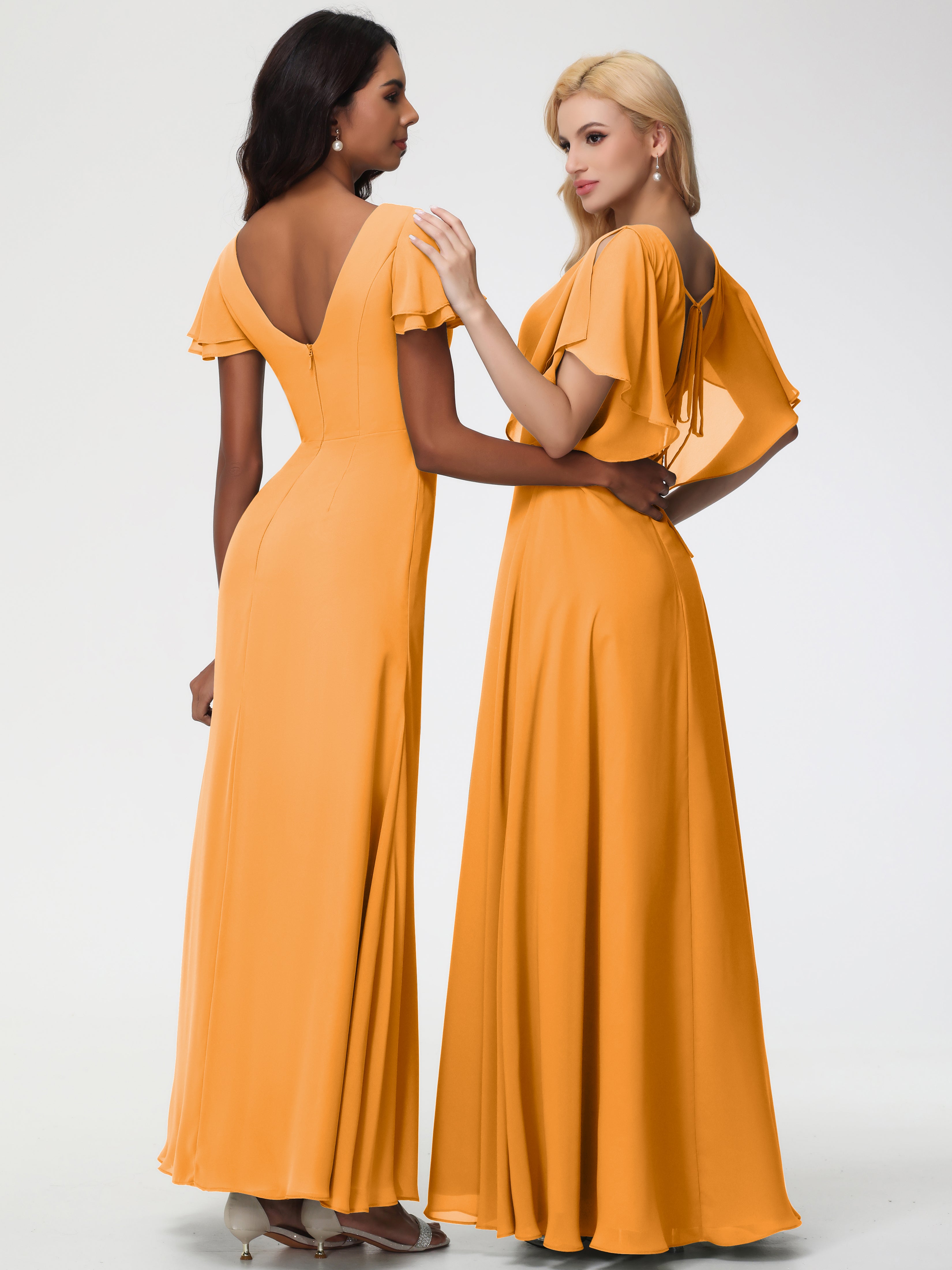 A-Line Sequins Sleeves Floor-Length Chiffon Bridesmaid Dresses (Copy)