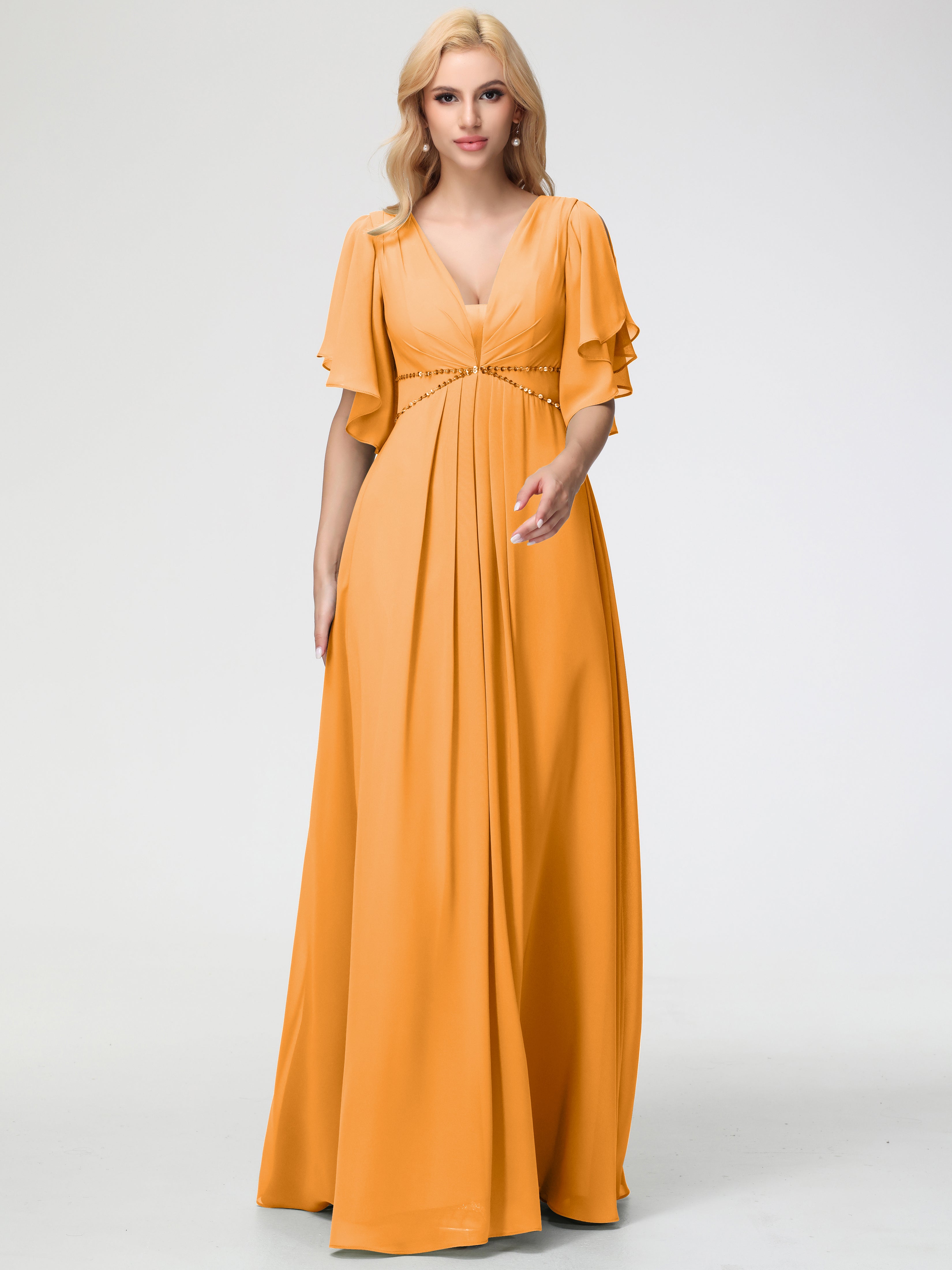 A-Line Sequins Sleeves Floor-Length Chiffon Bridesmaid Dresses (Copy)