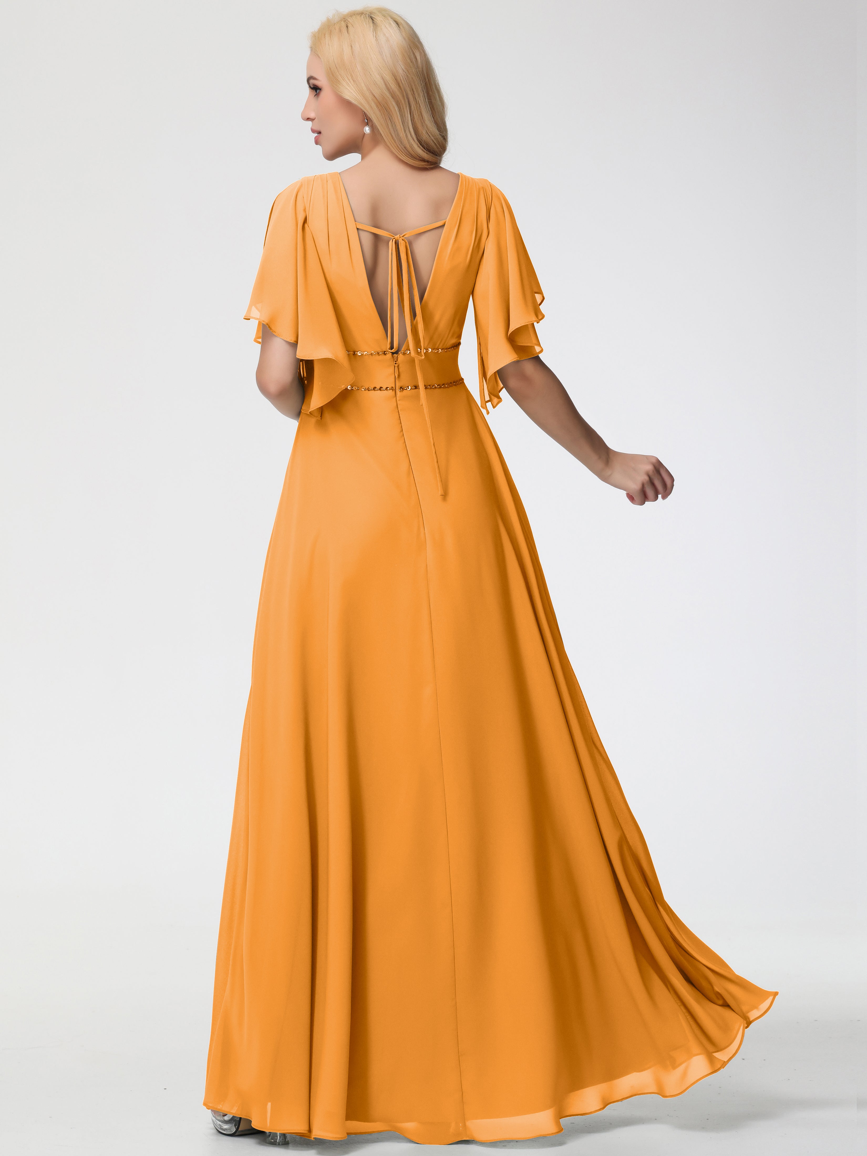 A-Line Sequins Sleeves Floor-Length Chiffon Bridesmaid Dresses (Copy)