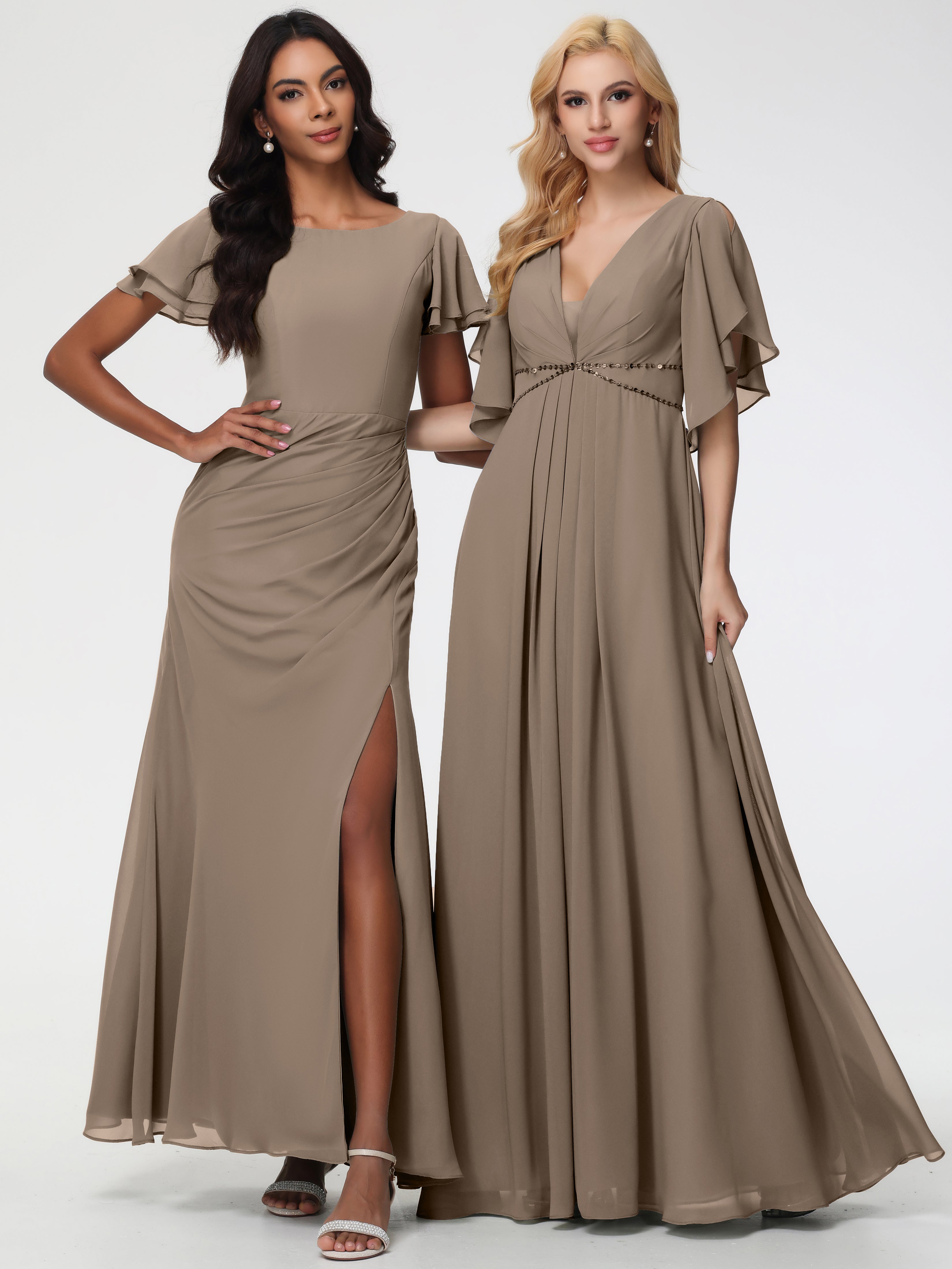 A-Line Sequins Sleeves Floor-Length Chiffon Bridesmaid Dresses (Copy)