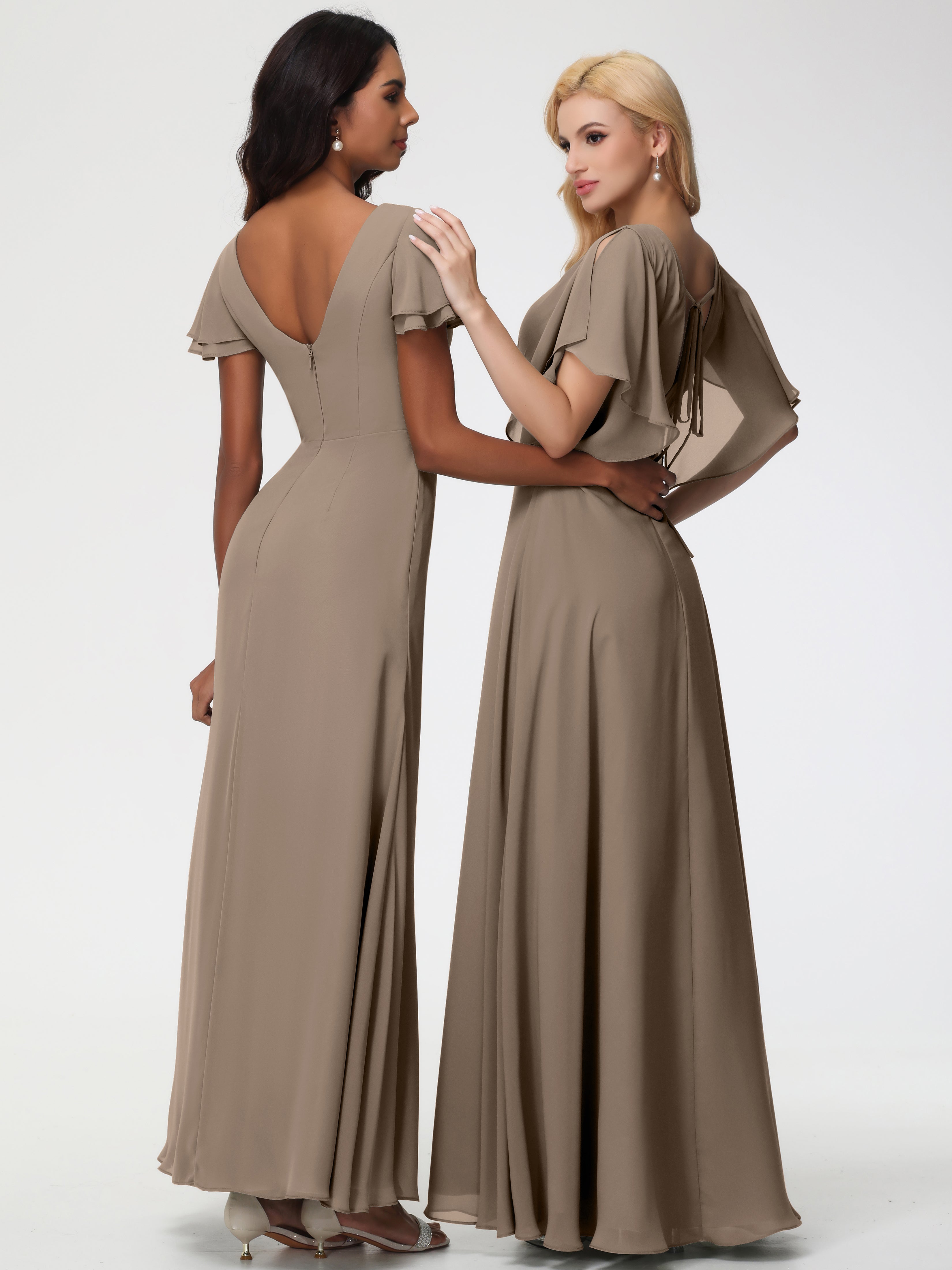 A-Line Sequins Sleeves Floor-Length Chiffon Bridesmaid Dresses (Copy)