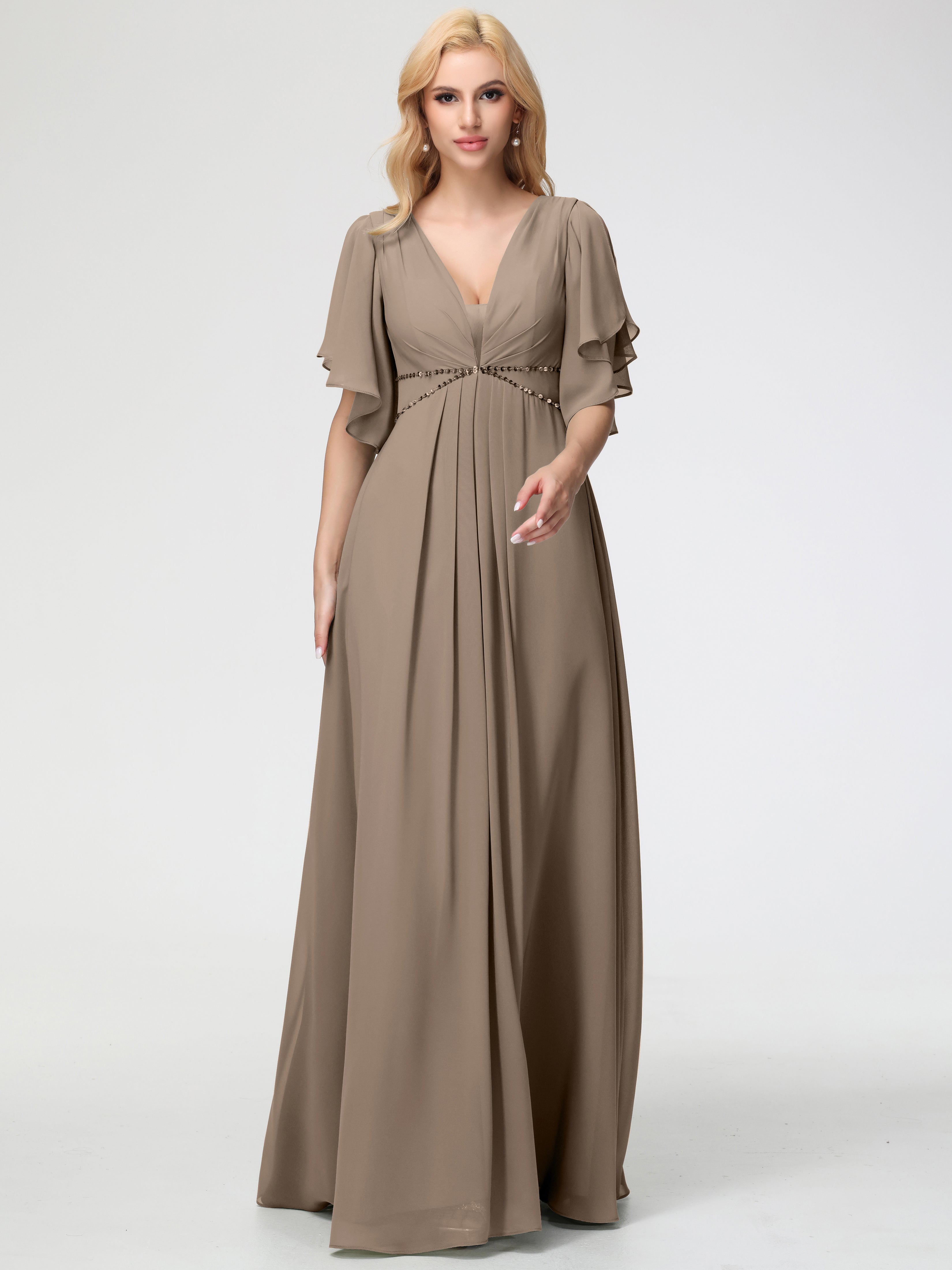A-Line Sequins Sleeves Floor-Length Chiffon Bridesmaid Dresses (Copy)