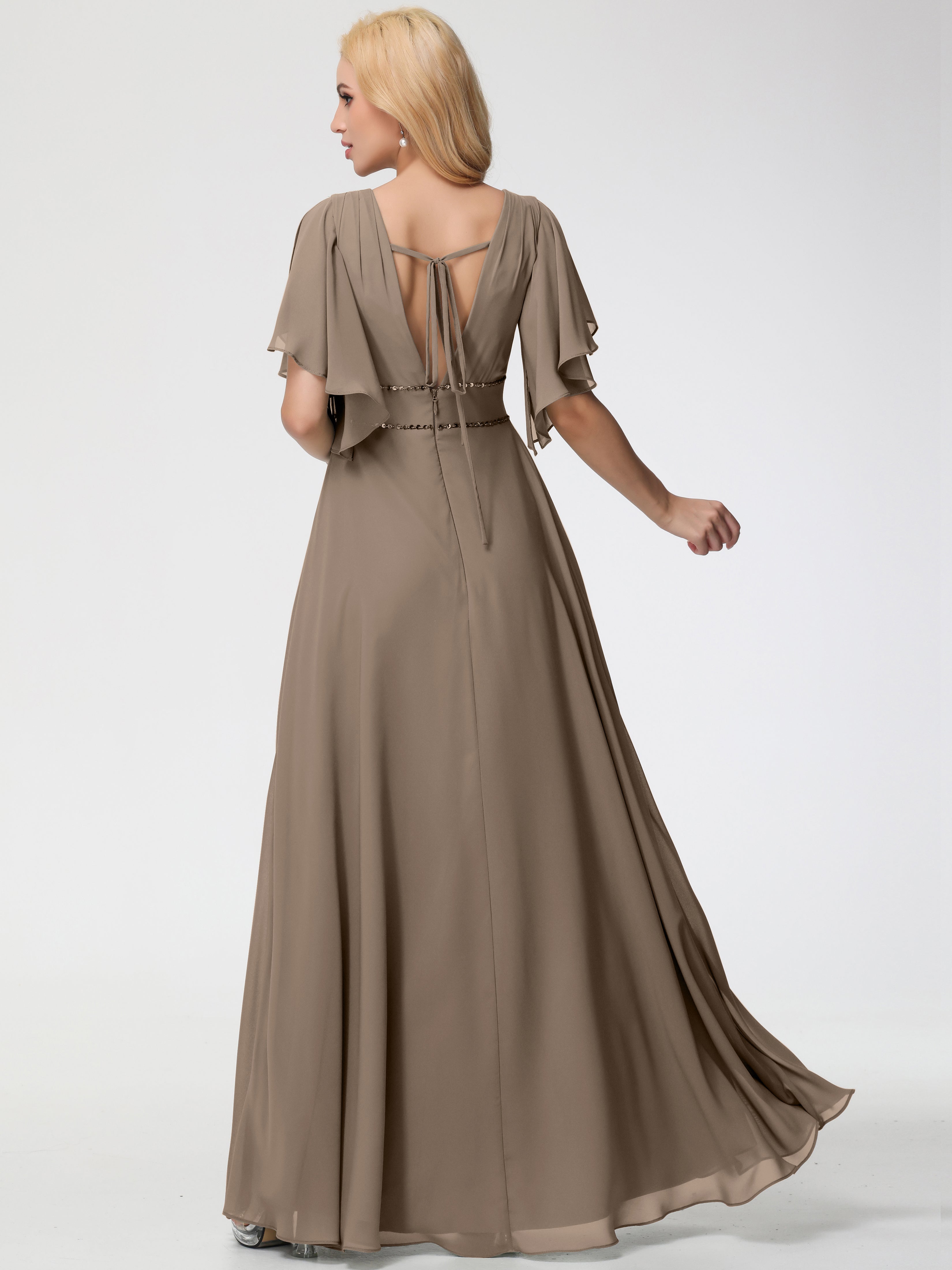 A-Line Sequins Sleeves Floor-Length Chiffon Bridesmaid Dresses (Copy)