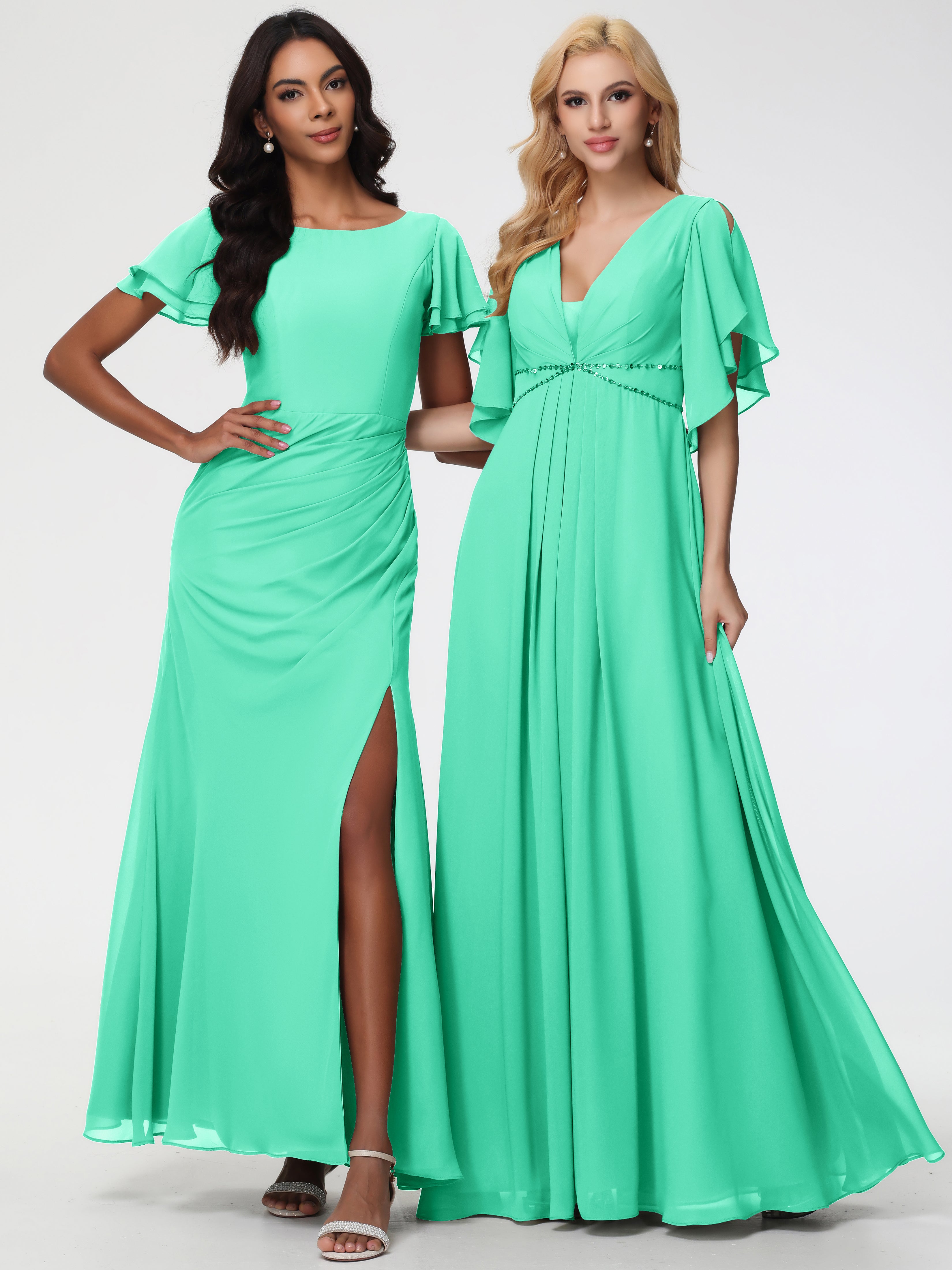 A-Line Sequins Sleeves Floor-Length Chiffon Bridesmaid Dresses (Copy)