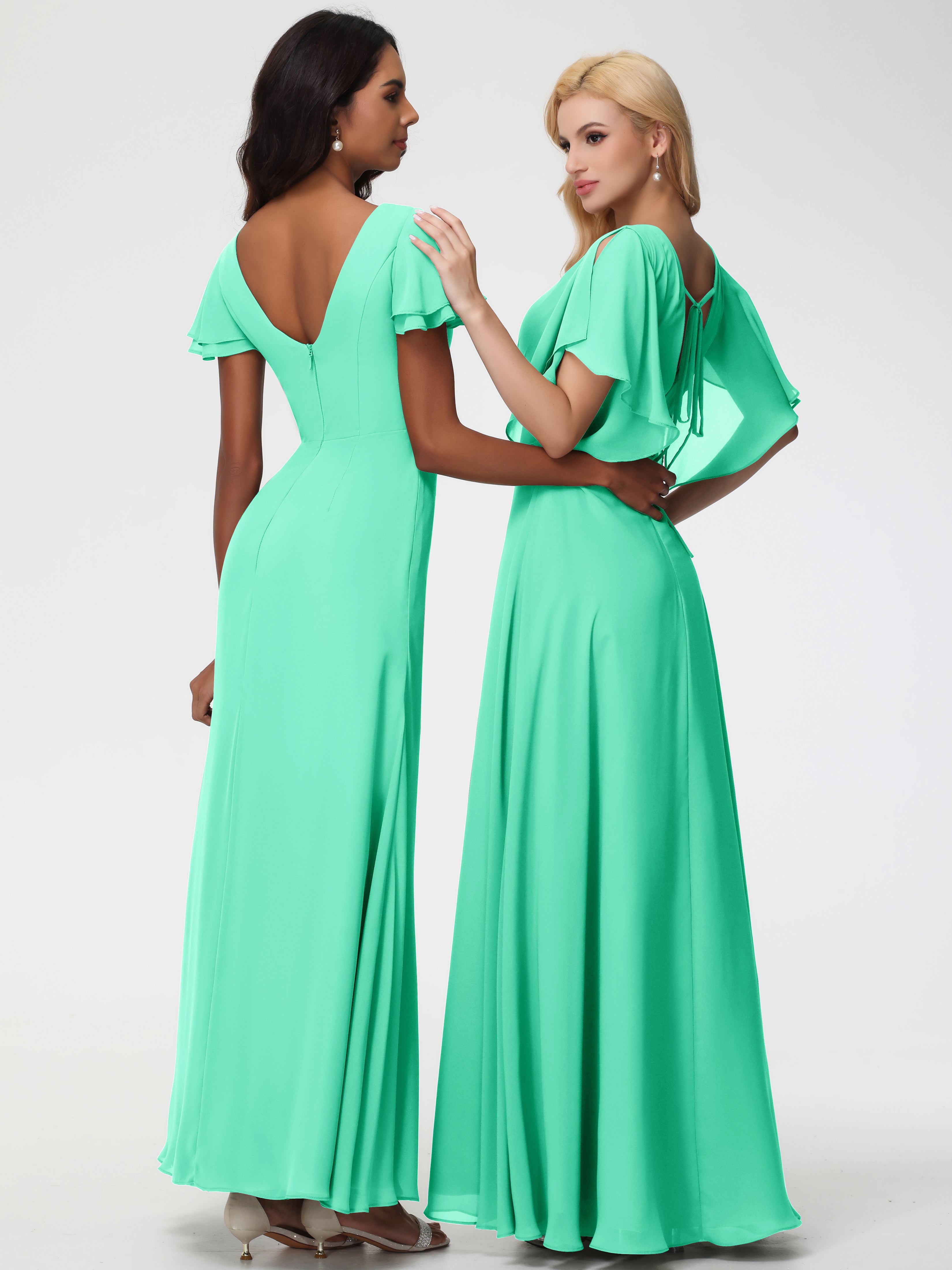 A-Line Sequins Sleeves Floor-Length Chiffon Bridesmaid Dresses (Copy)