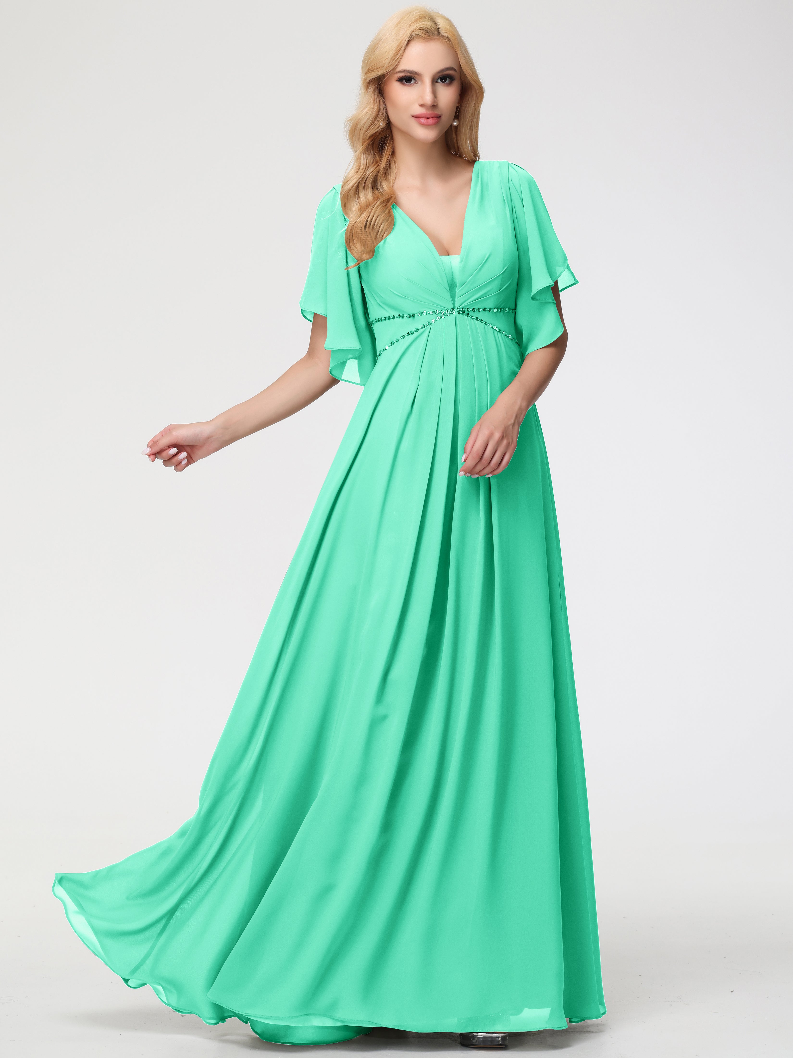 A-Line Sequins Sleeves Floor-Length Chiffon Bridesmaid Dresses (Copy)