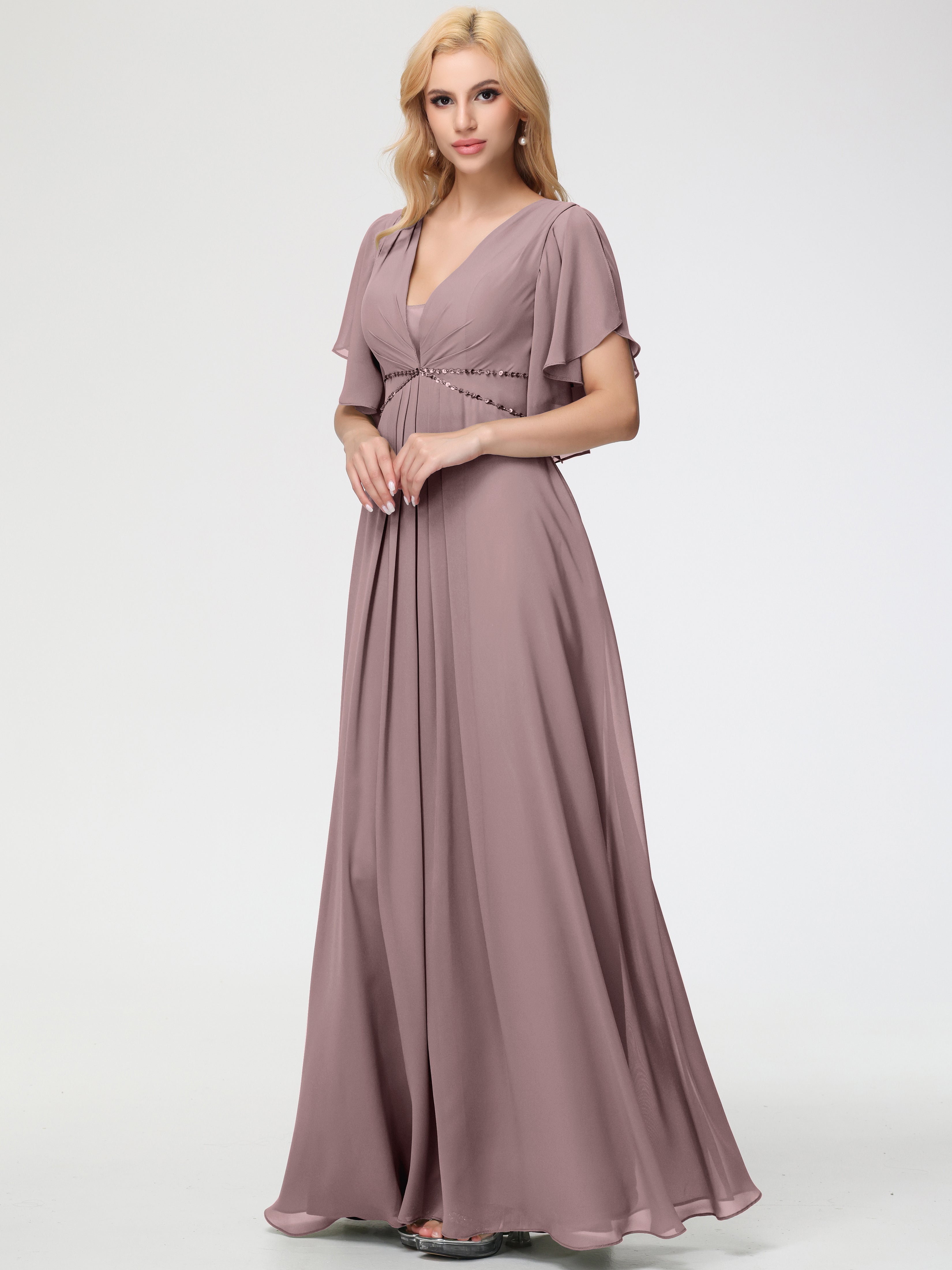 A-Line Sequins Sleeves Floor-Length Chiffon Bridesmaid Dresses (Copy)