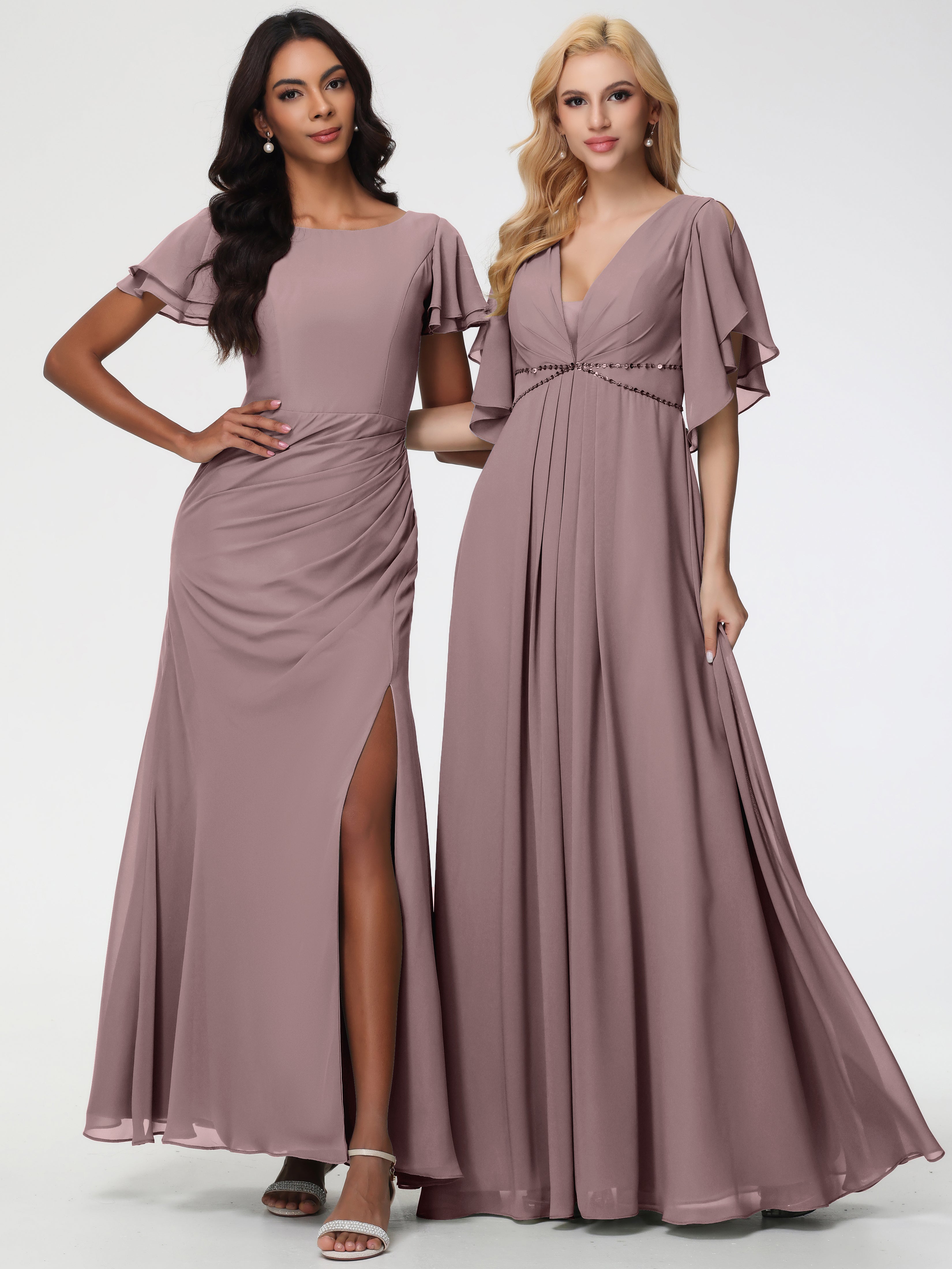 A-Line Sequins Sleeves Floor-Length Chiffon Bridesmaid Dresses (Copy)