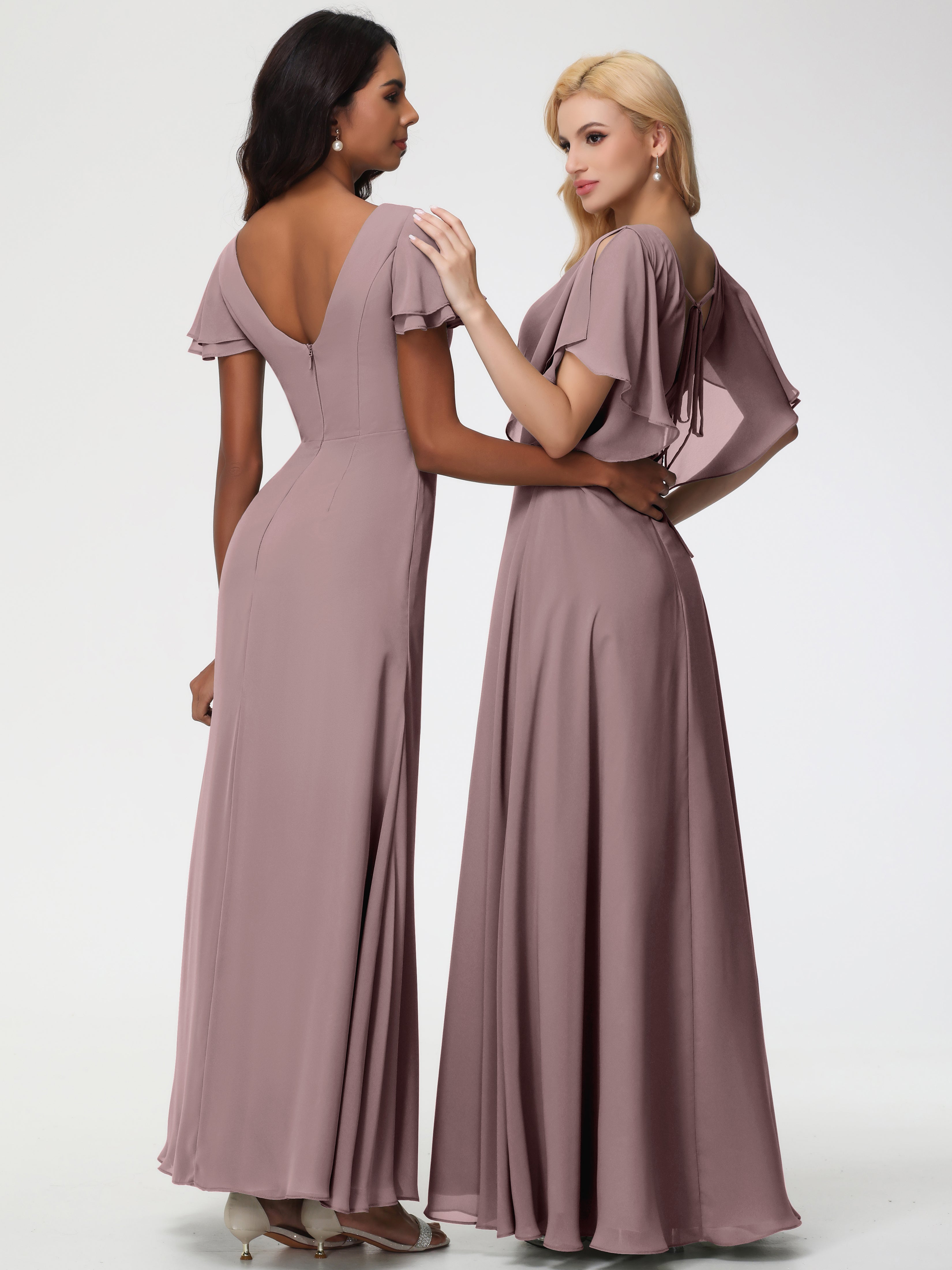 A-Line Sequins Sleeves Floor-Length Chiffon Bridesmaid Dresses (Copy)