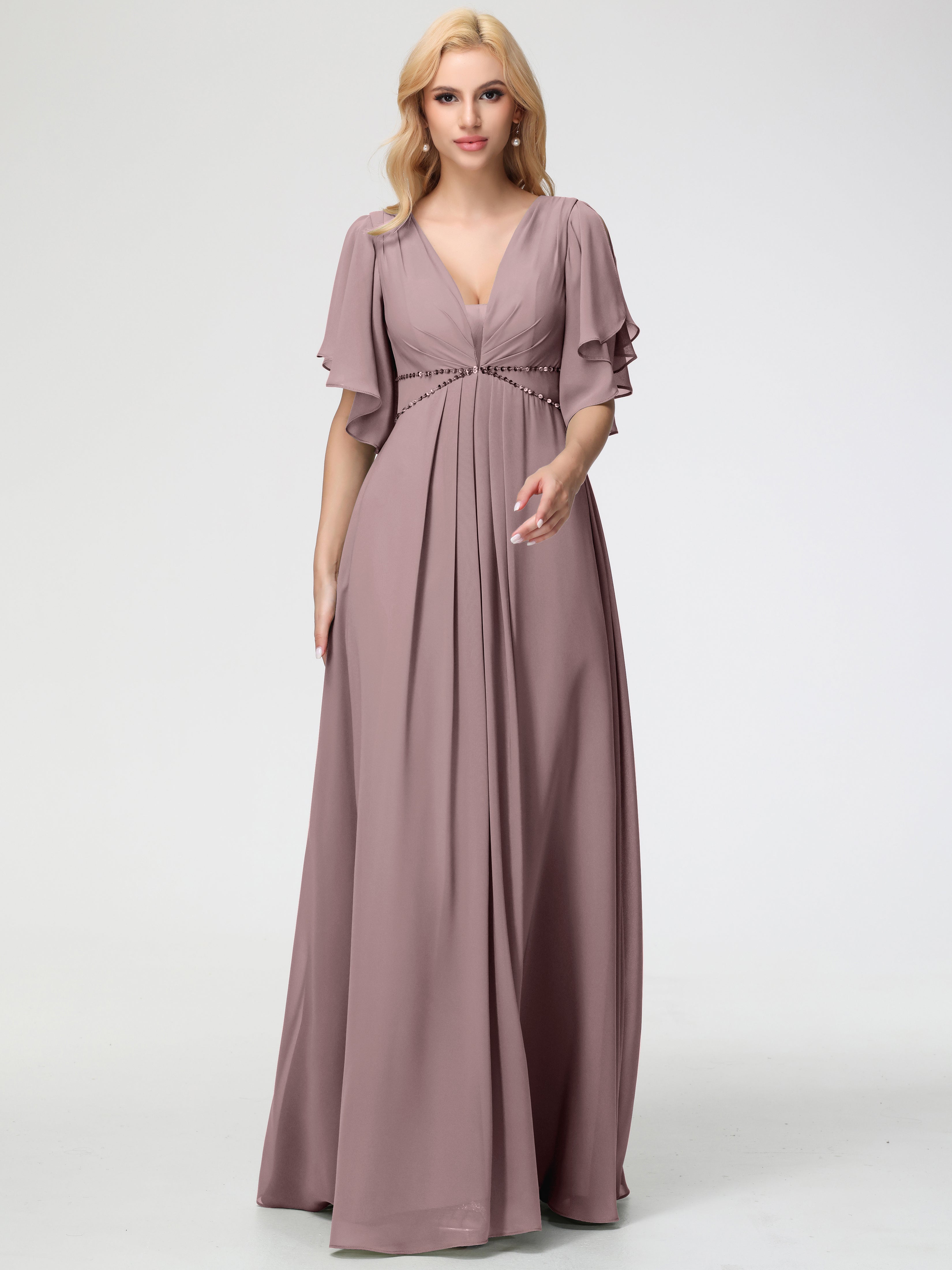 A-Line Sequins Sleeves Floor-Length Chiffon Bridesmaid Dresses (Copy)