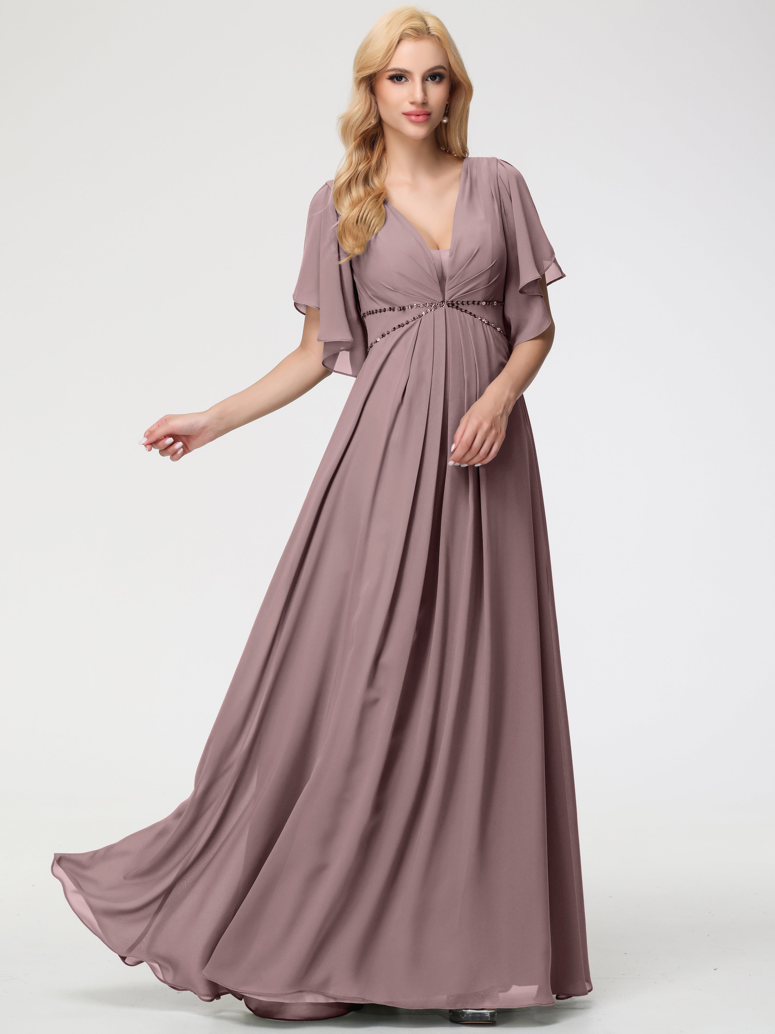 A-Line Sequins Sleeves Floor-Length Chiffon Bridesmaid Dresses (Copy)