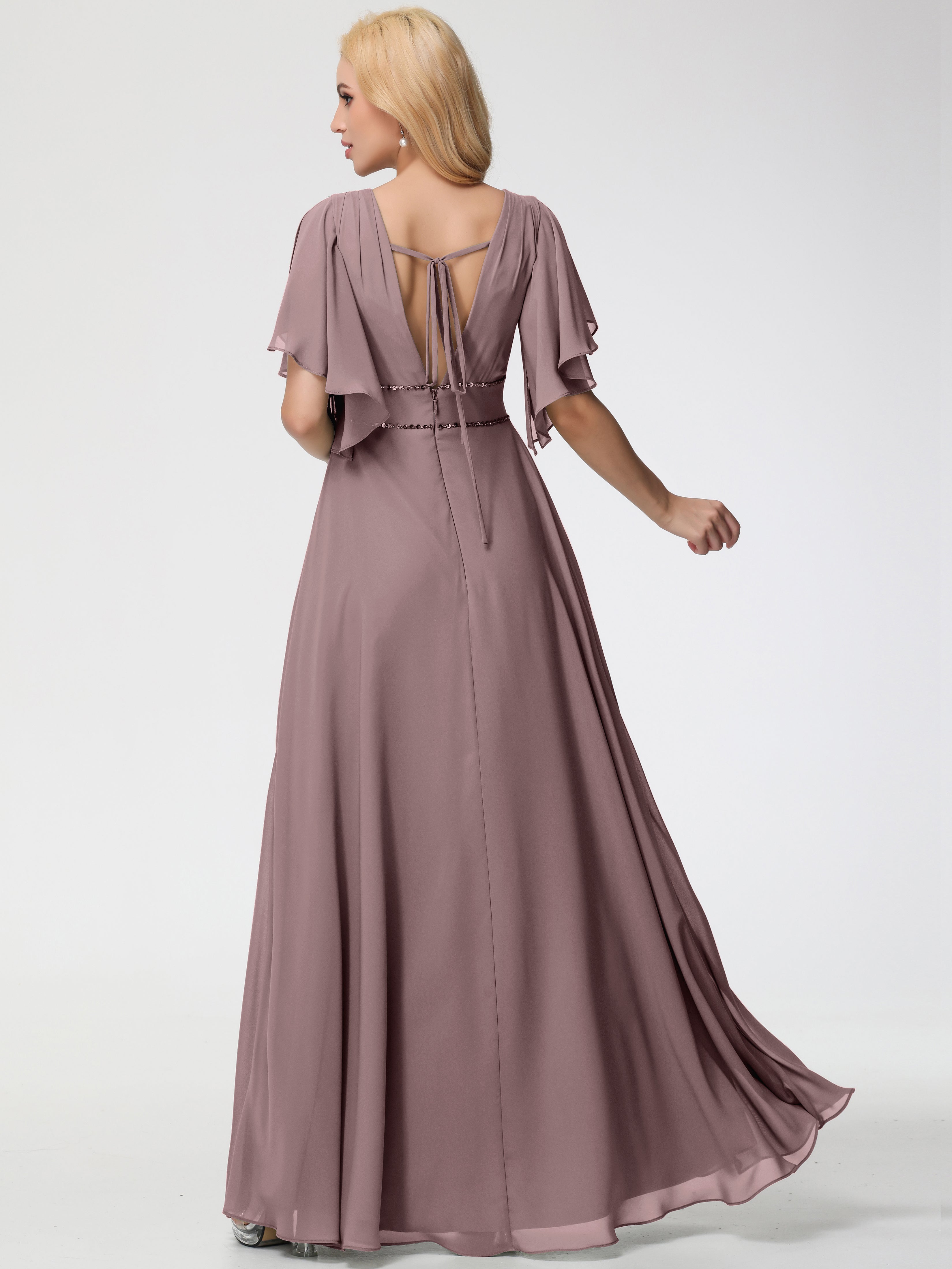 A-Line Sequins Sleeves Floor-Length Chiffon Bridesmaid Dresses (Copy)