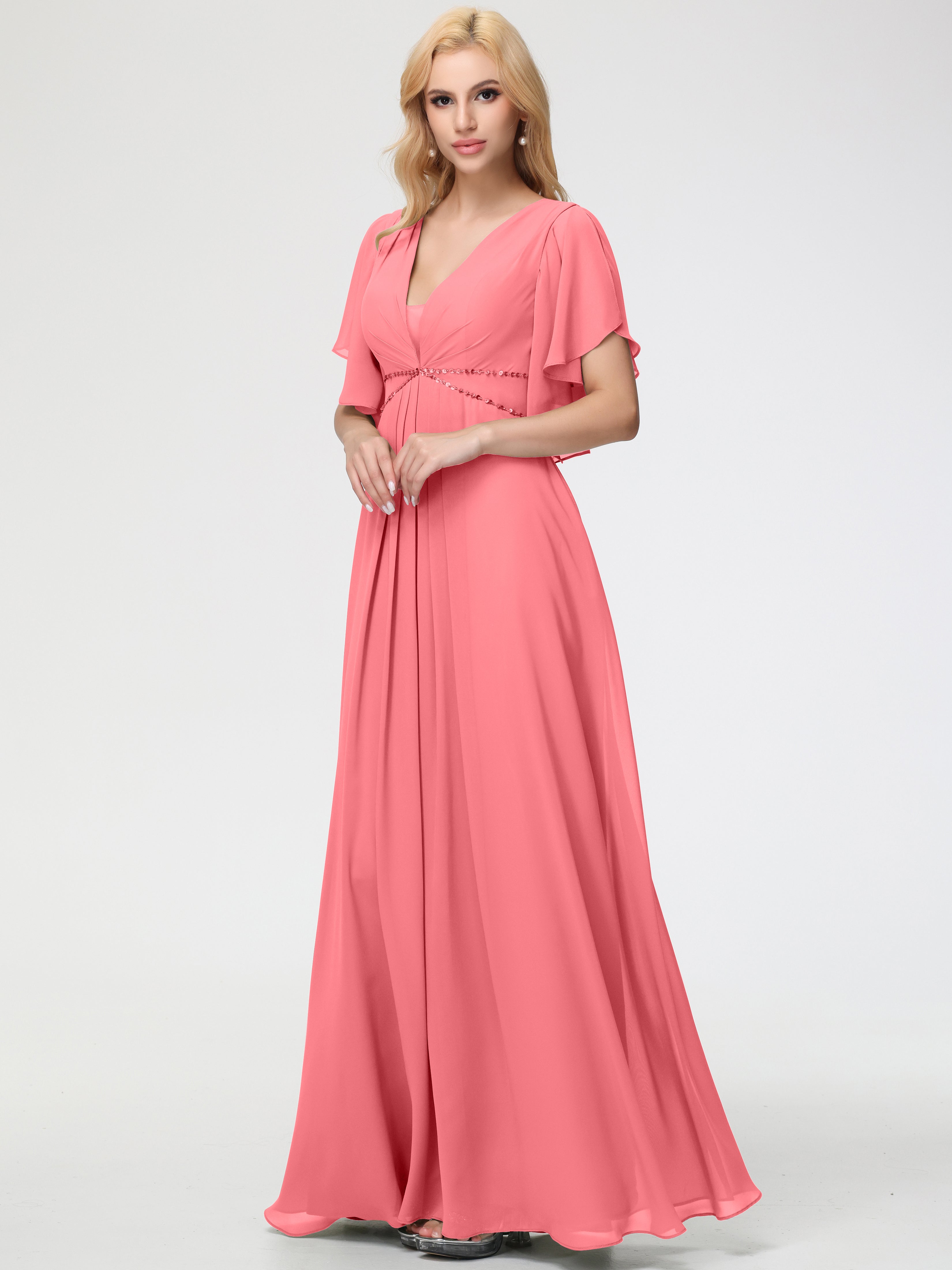 A-Line Sequins Sleeves Floor-Length Chiffon Bridesmaid Dresses (Copy)