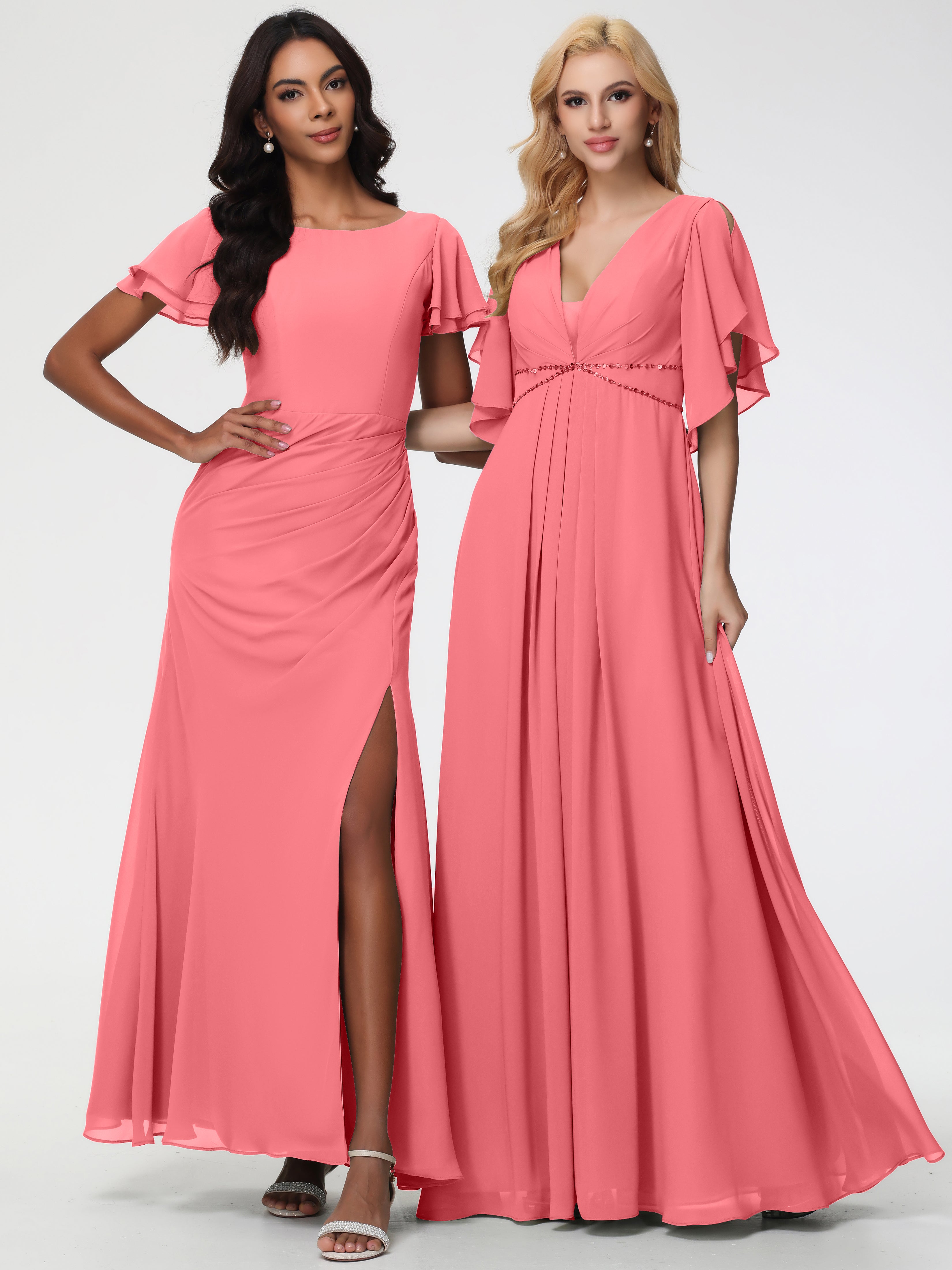 A-Line Sequins Sleeves Floor-Length Chiffon Bridesmaid Dresses (Copy)